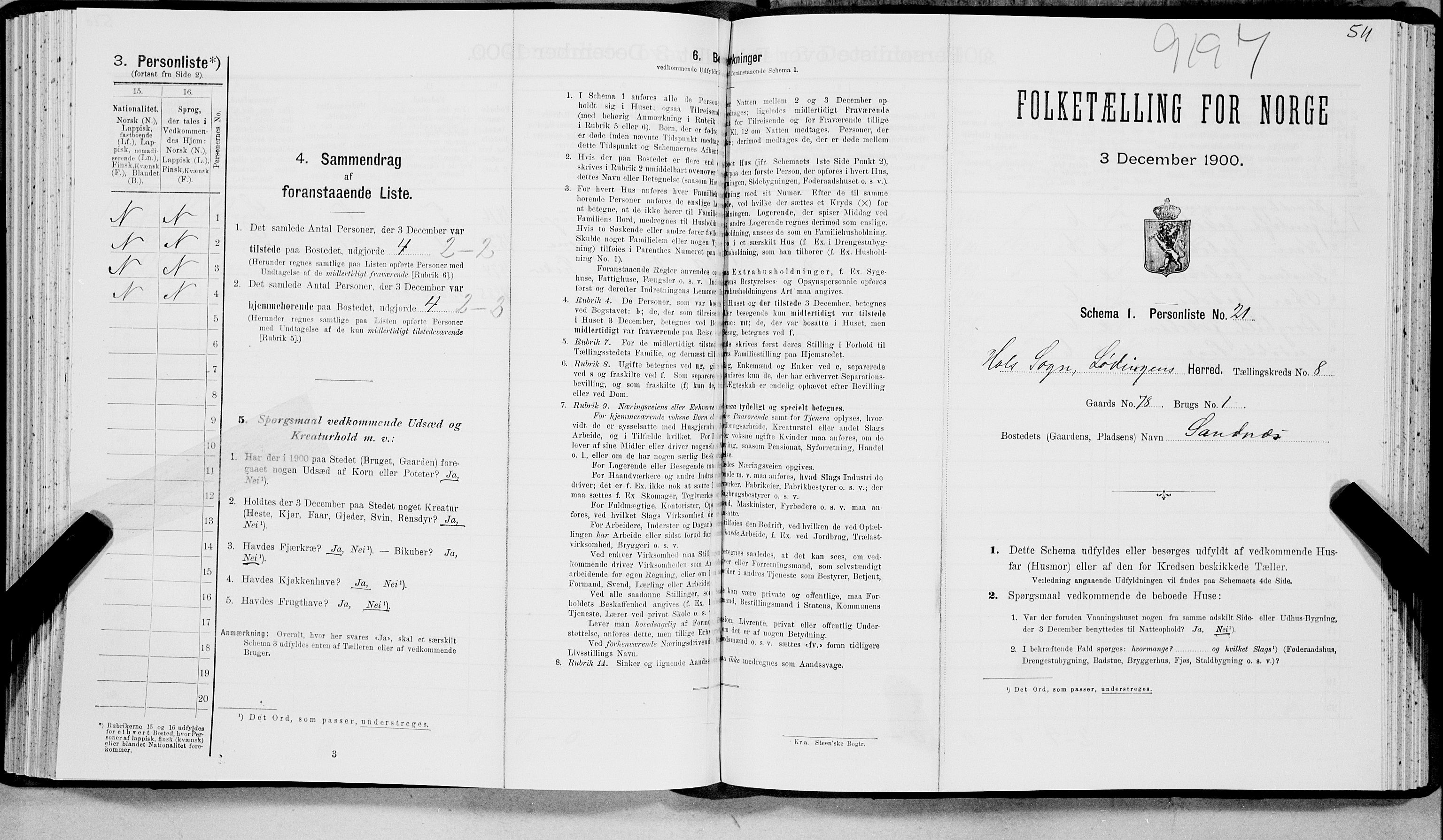 SAT, 1900 census for Lødingen, 1900, p. 992