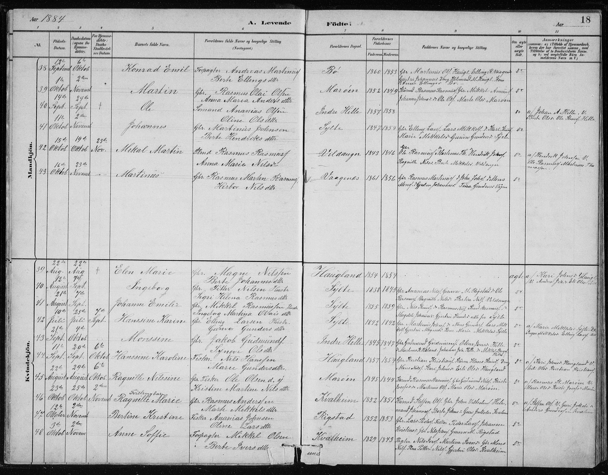 Manger sokneprestembete, SAB/A-76801/H/Hab: Parish register (copy) no. B 2, 1882-1890, p. 18