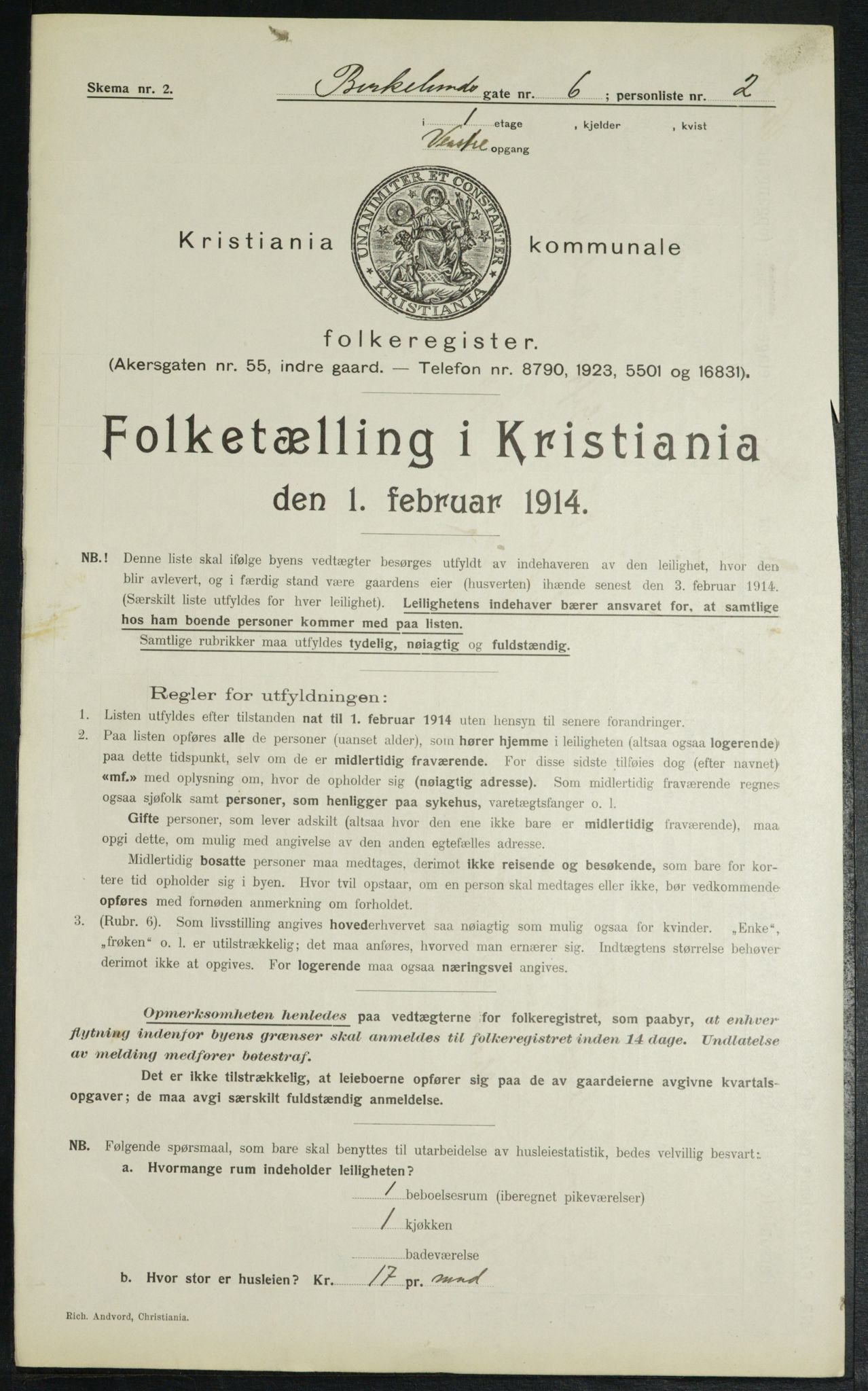 OBA, Municipal Census 1914 for Kristiania, 1914, p. 5173