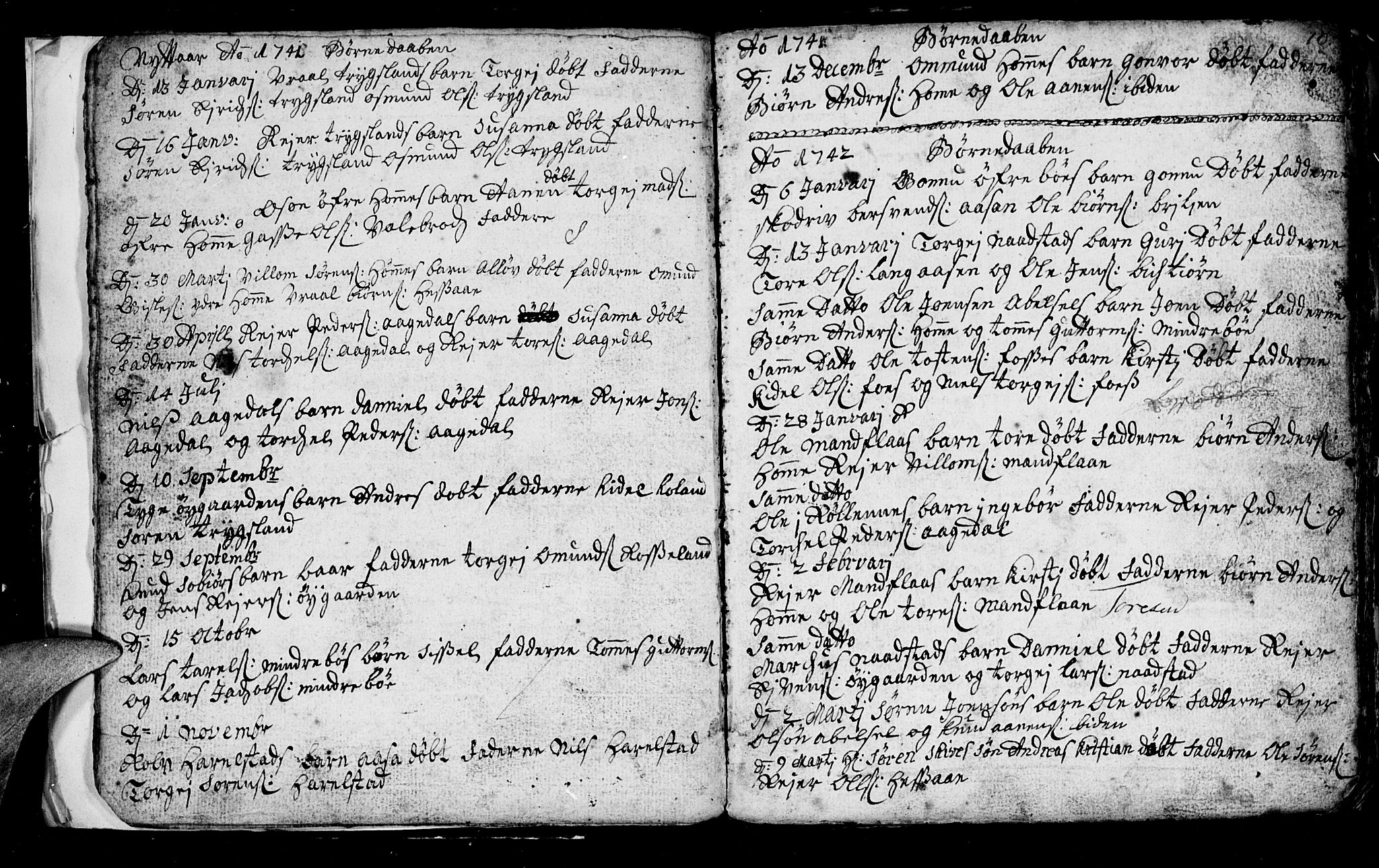 Bjelland sokneprestkontor, SAK/1111-0005/F/Fb/Fba/L0001: Parish register (copy) no. B 1, 1727-1752, p. 10