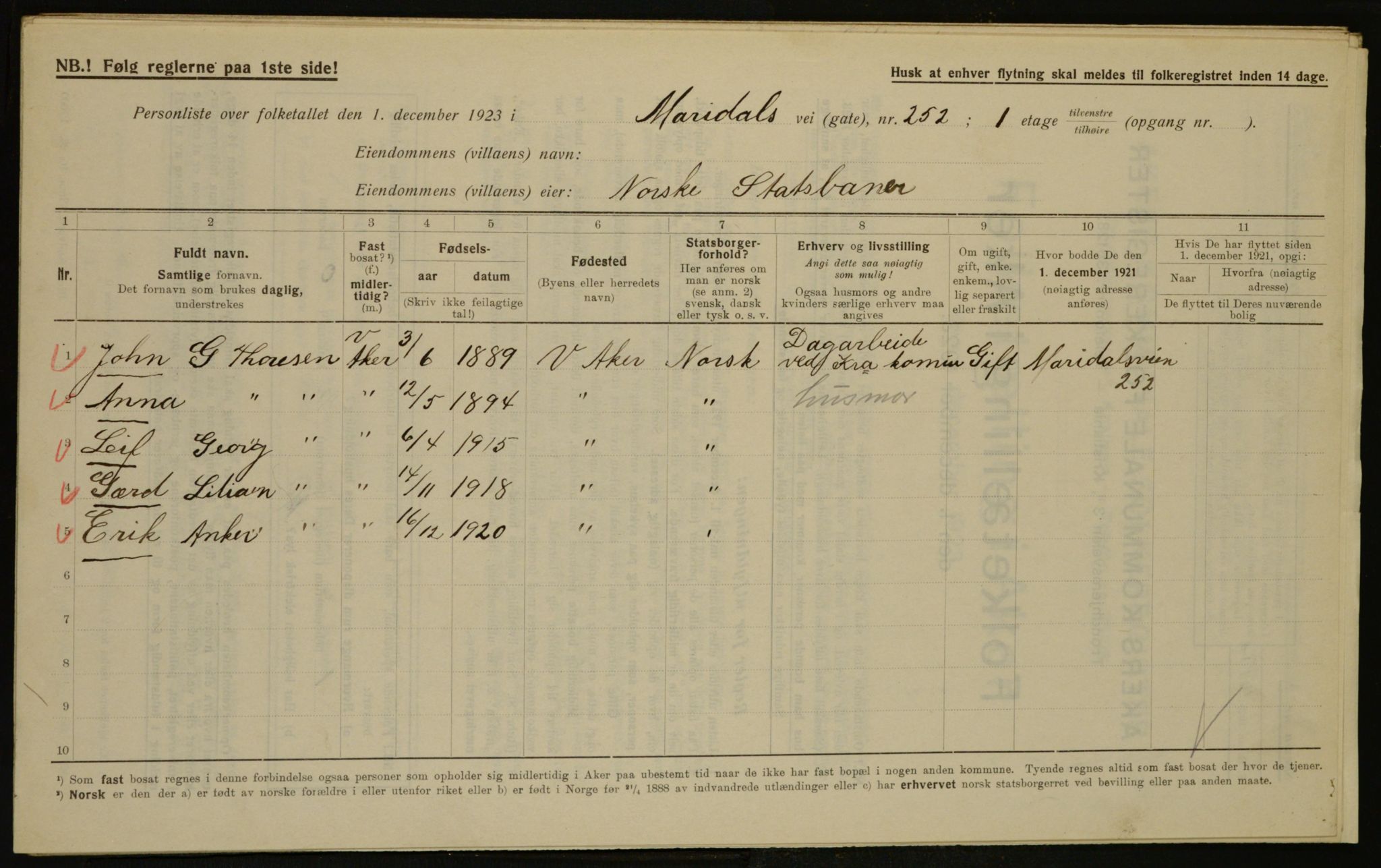 , Municipal Census 1923 for Aker, 1923, p. 14549