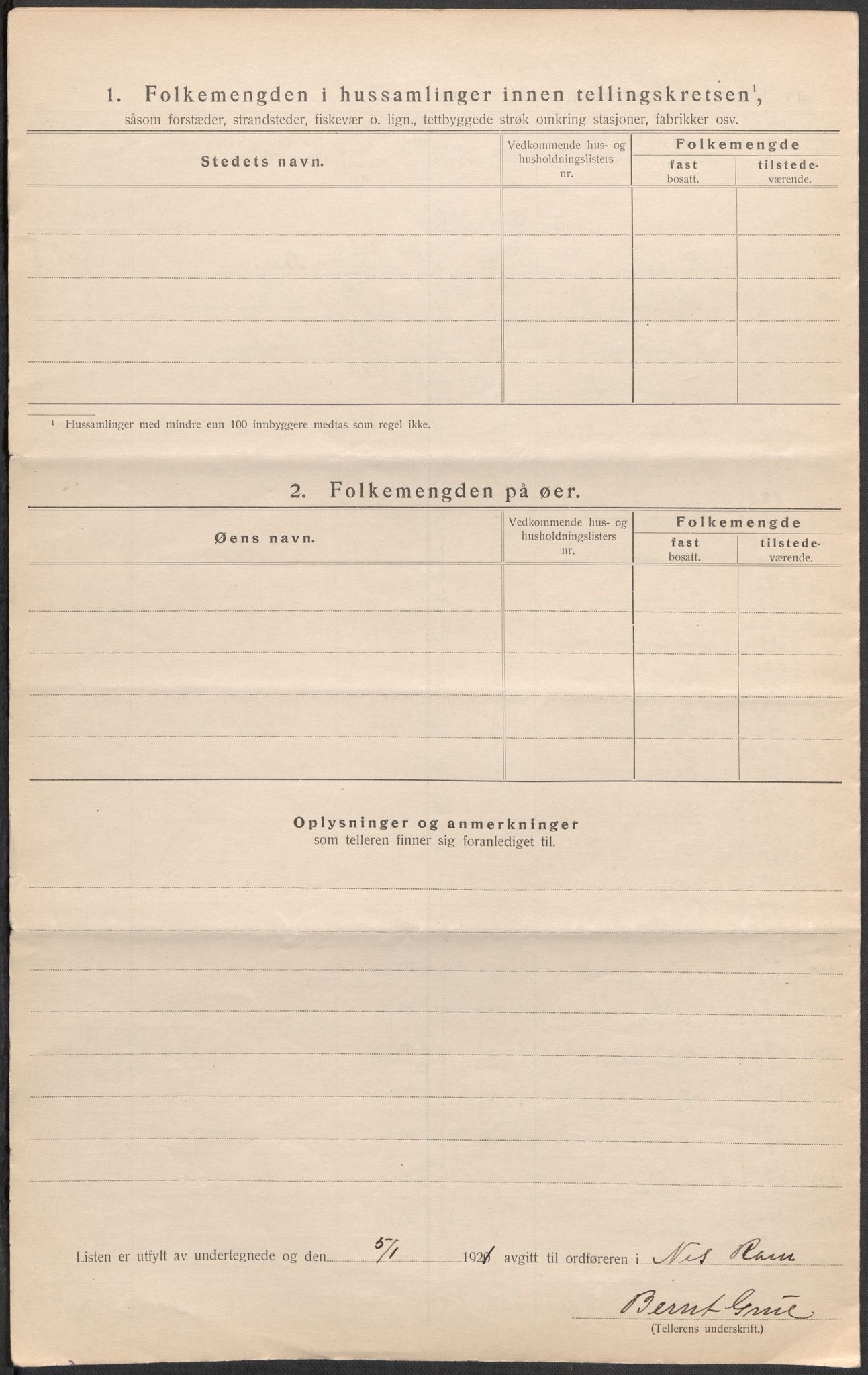 SAO, 1920 census for Nes, 1920, p. 71