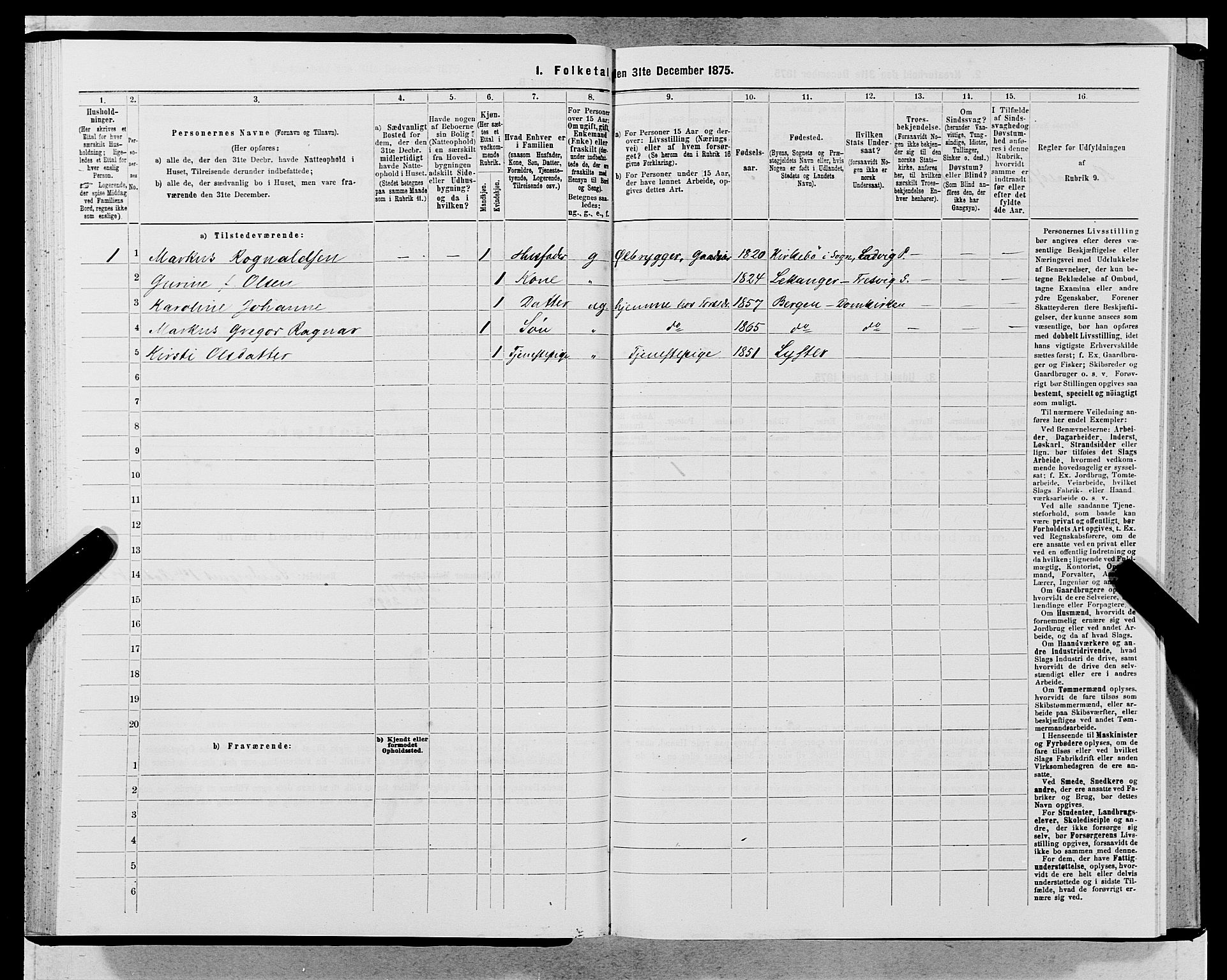 SAB, 1875 census for 1281L Bergen landdistrikt/Domkirken and Sandviken, 1875, p. 140