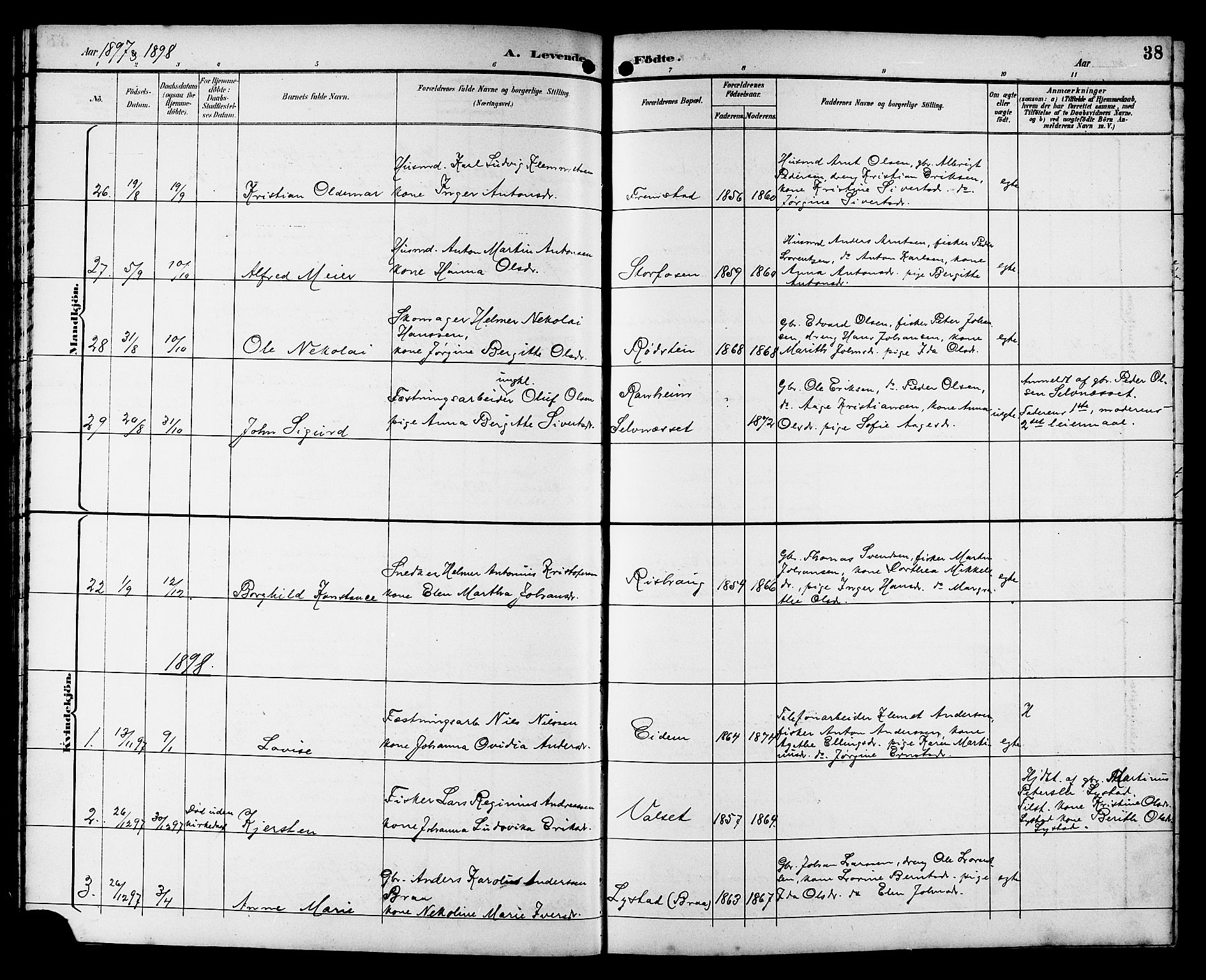 Ministerialprotokoller, klokkerbøker og fødselsregistre - Sør-Trøndelag, SAT/A-1456/662/L0757: Parish register (copy) no. 662C02, 1892-1918, p. 38