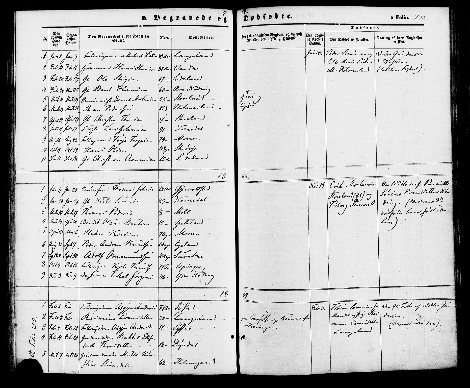 Holum sokneprestkontor, AV/SAK-1111-0022/F/Fa/Faa/L0006: Parish register (official) no. A 6, 1865-1883, p. 238