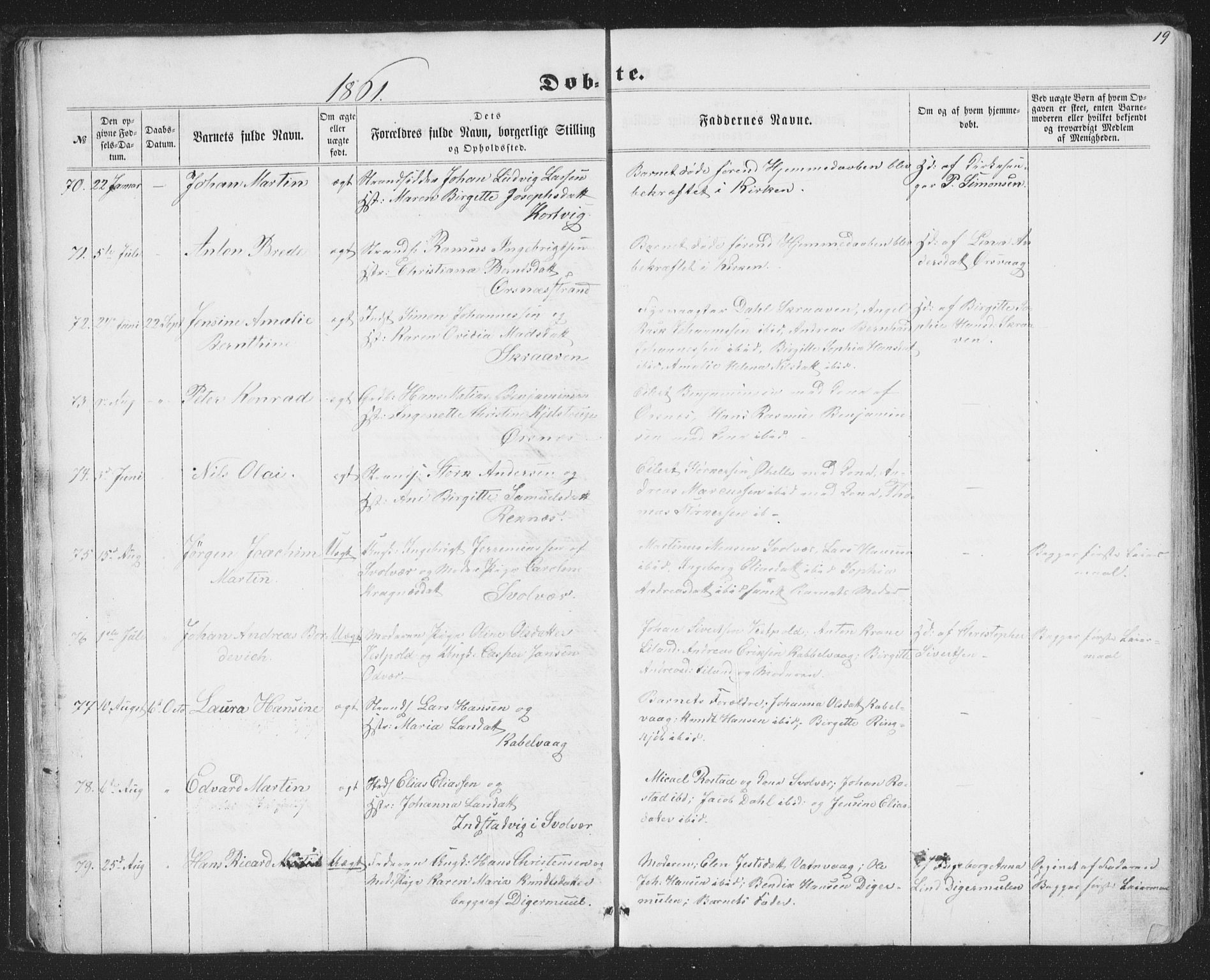 Ministerialprotokoller, klokkerbøker og fødselsregistre - Nordland, AV/SAT-A-1459/874/L1073: Parish register (copy) no. 874C02, 1860-1870, p. 19