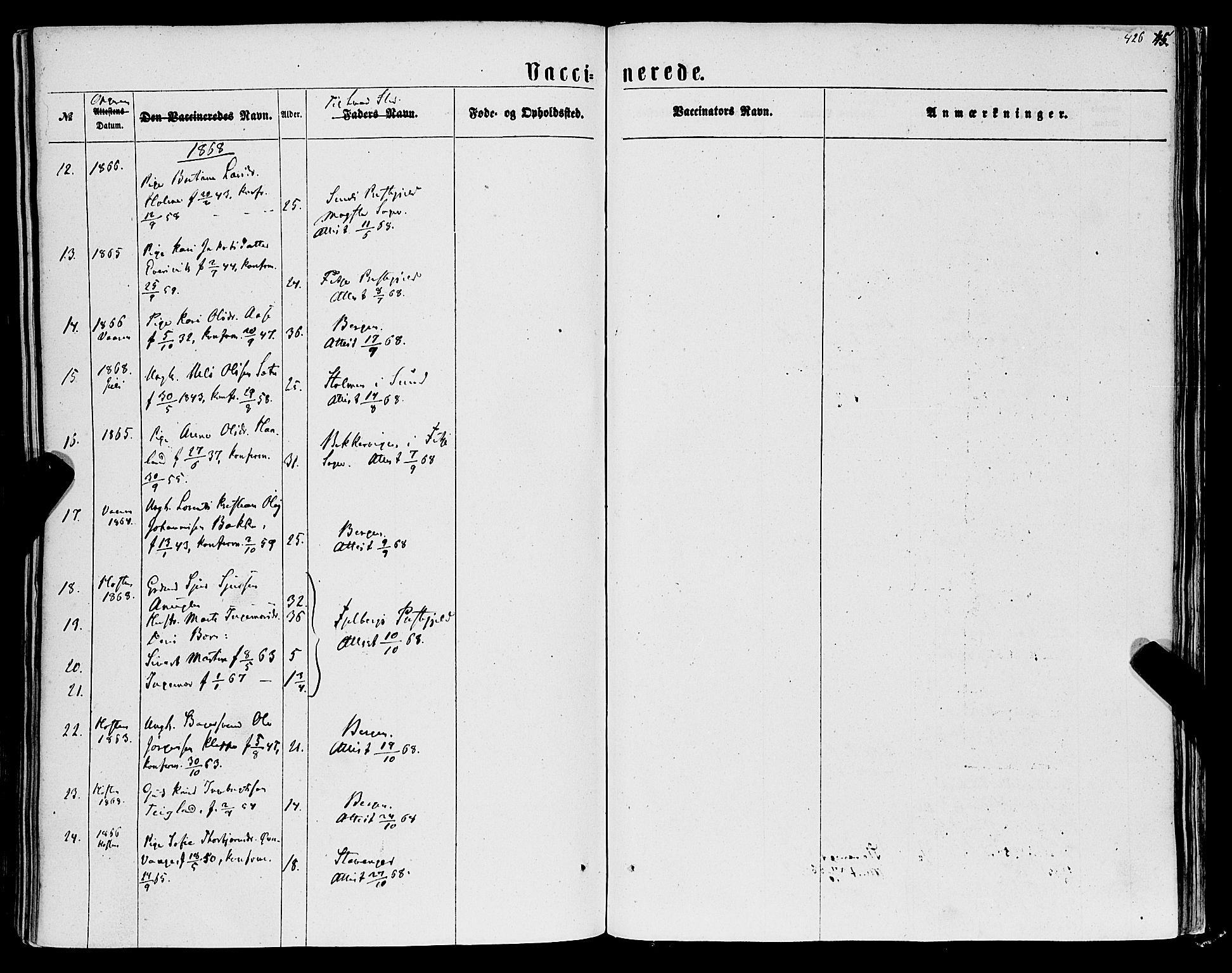 Tysnes sokneprestembete, AV/SAB-A-78601/H/Haa: Parish register (official) no. A 11, 1860-1871, p. 426