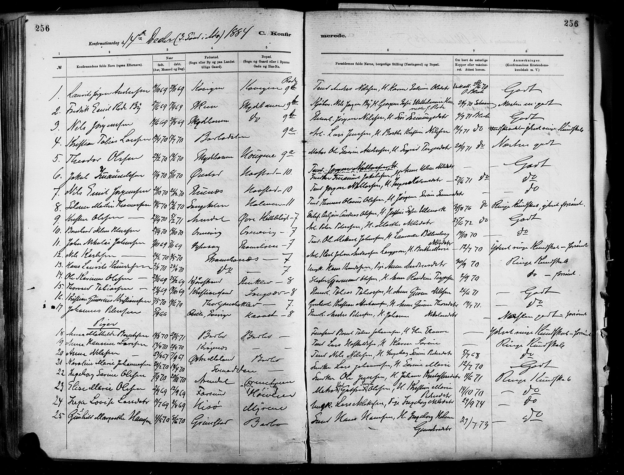 Barbu sokneprestkontor, SAK/1111-0003/F/Fa/L0002: Parish register (official) no. A 2, 1883-1898, p. 256