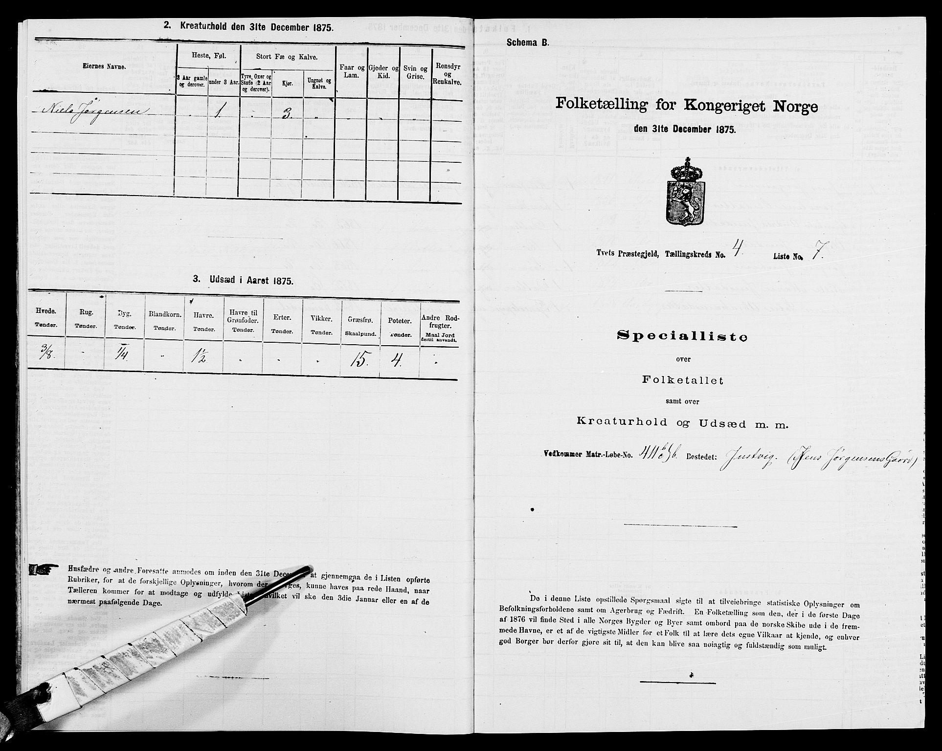 SAK, 1875 census for 1013P Tveit, 1875, p. 515