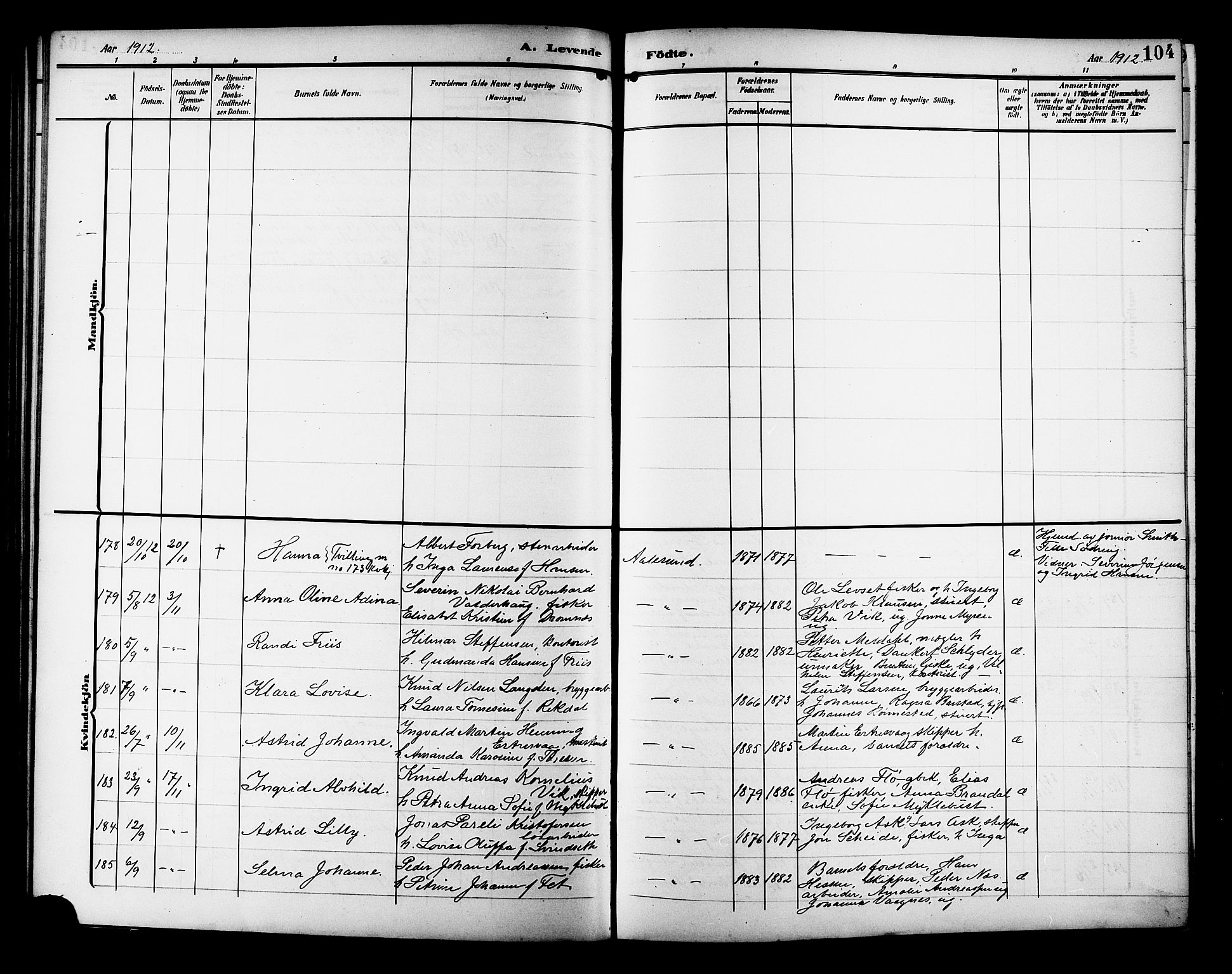 Ministerialprotokoller, klokkerbøker og fødselsregistre - Møre og Romsdal, AV/SAT-A-1454/529/L0471: Parish register (copy) no. 529C08, 1909-1921, p. 104