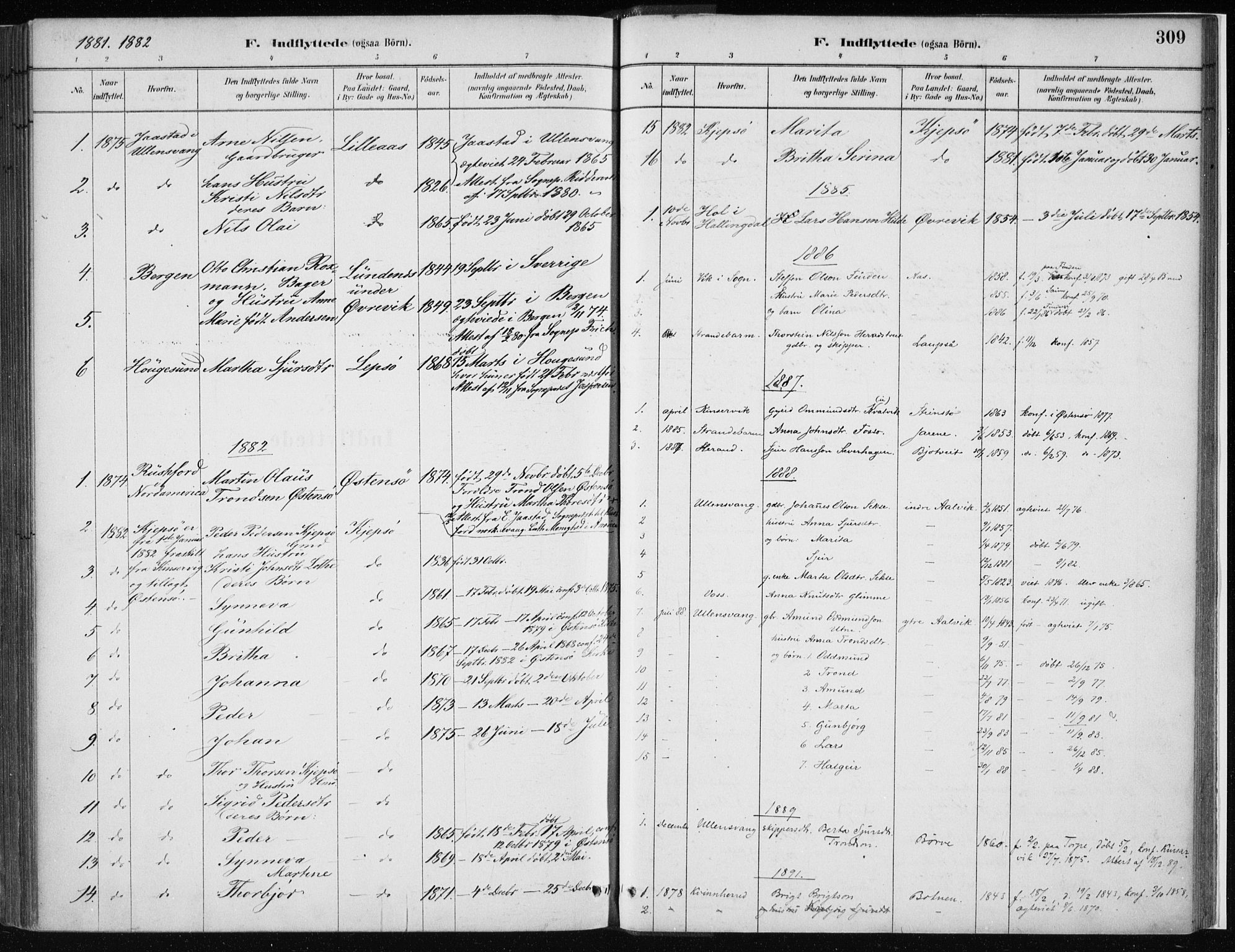 Kvam sokneprestembete, SAB/A-76201/H/Haa: Parish register (official) no. C  1, 1880-1906, p. 309
