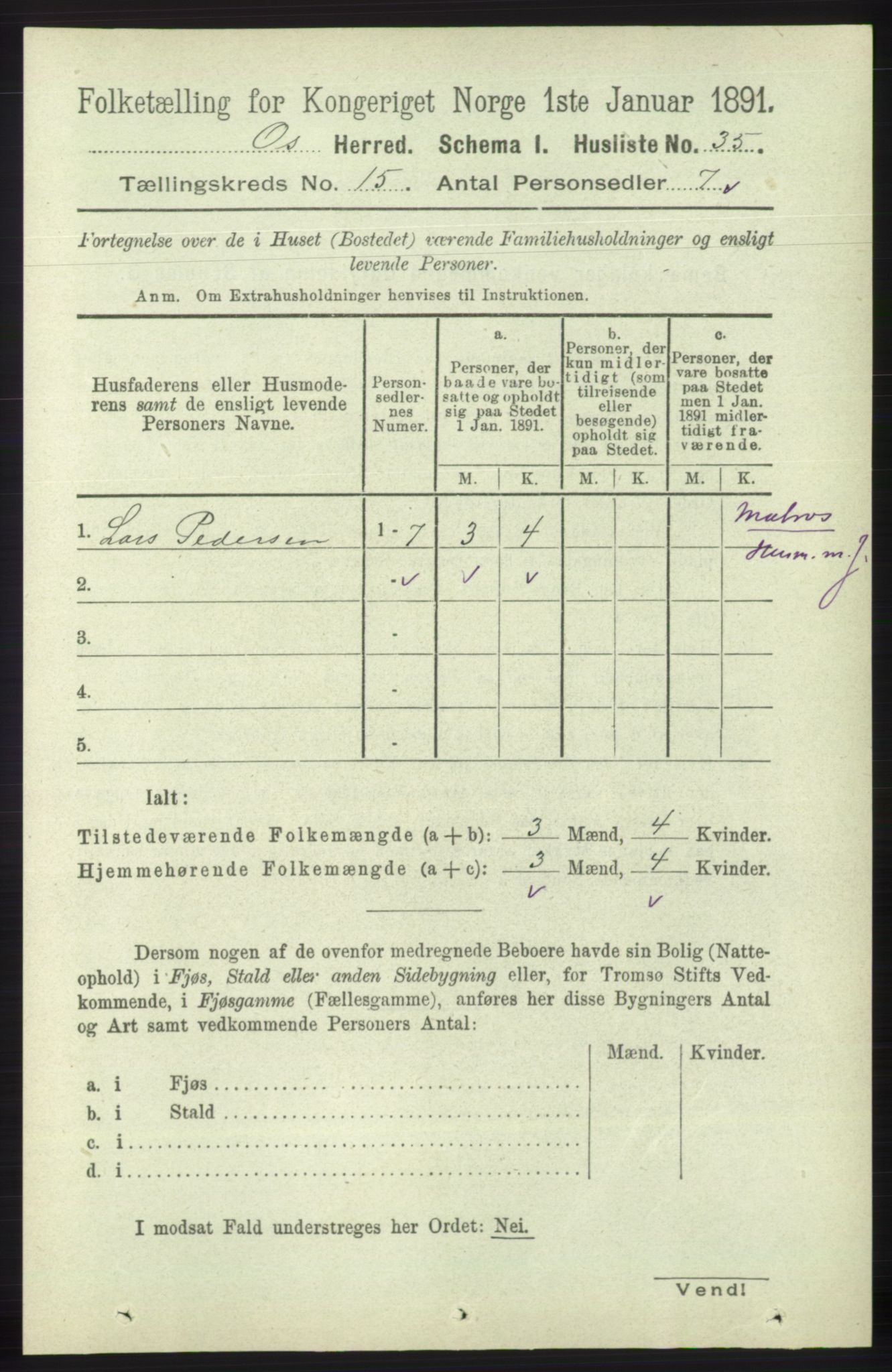 RA, 1891 census for 1243 Os, 1891, p. 3260