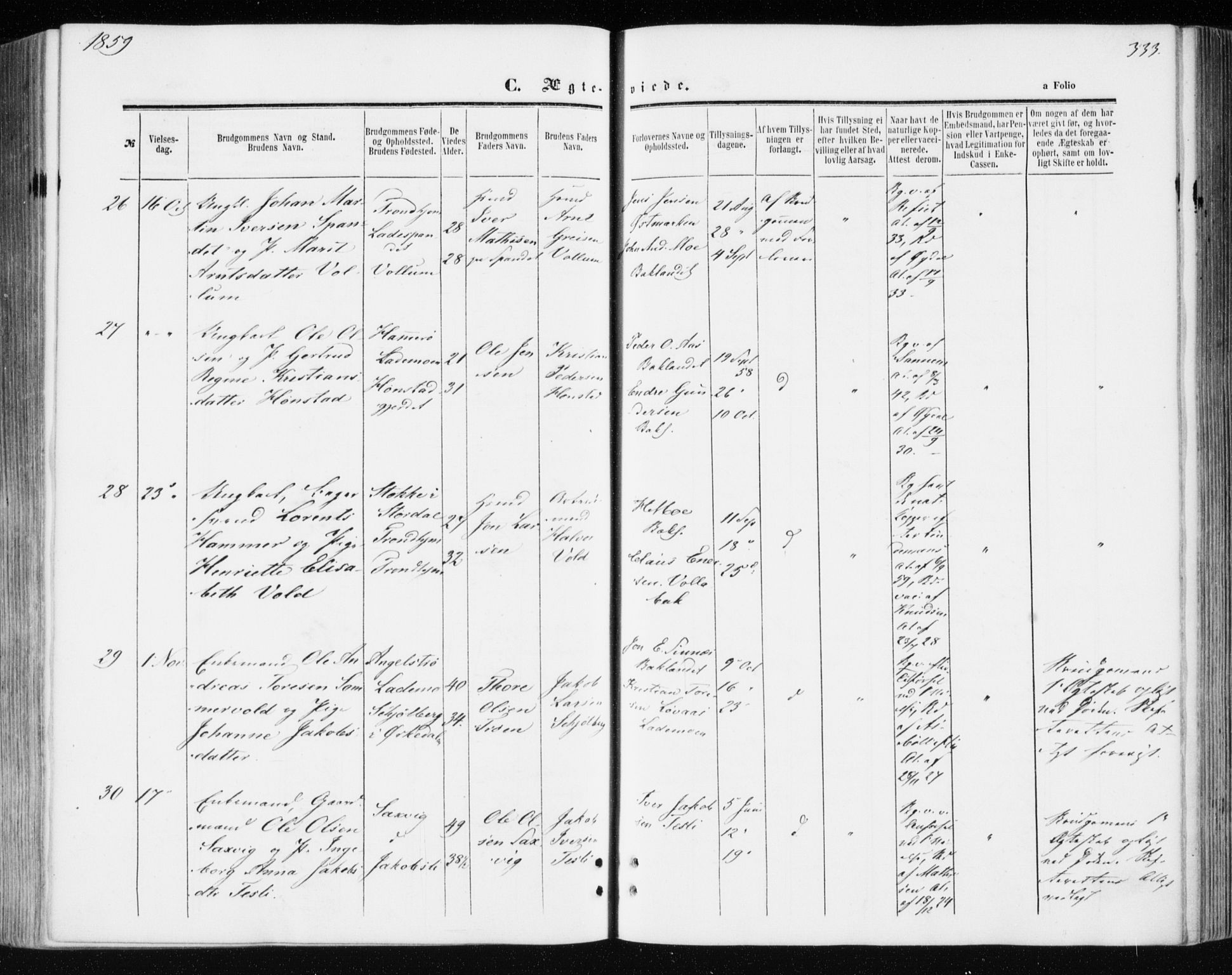 Ministerialprotokoller, klokkerbøker og fødselsregistre - Sør-Trøndelag, AV/SAT-A-1456/606/L0292: Parish register (official) no. 606A07, 1856-1865, p. 333