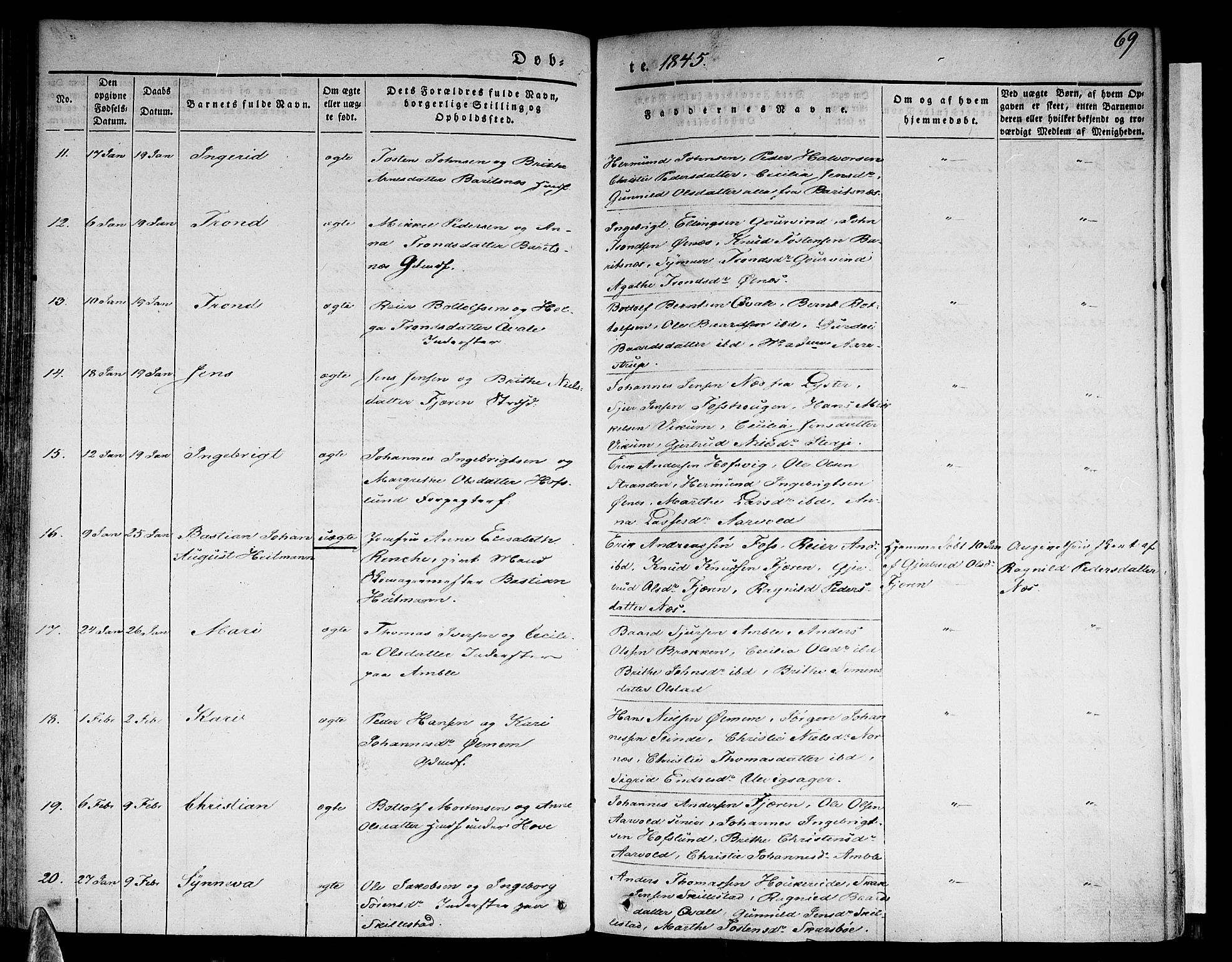 Sogndal sokneprestembete, AV/SAB-A-81301/H/Haa/Haaa/L0011: Parish register (official) no. A 11, 1839-1847, p. 69