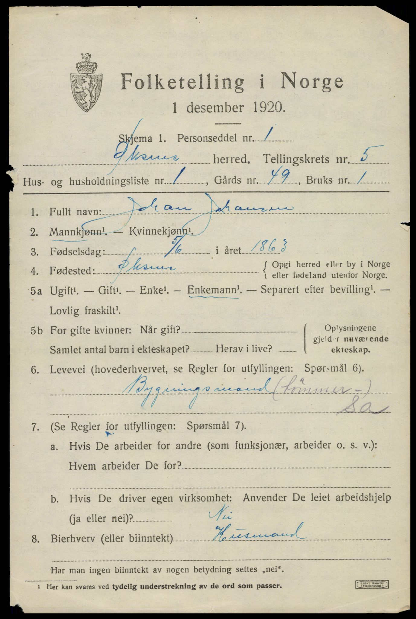 SAT, 1920 census for Øksnes, 1920, p. 3792