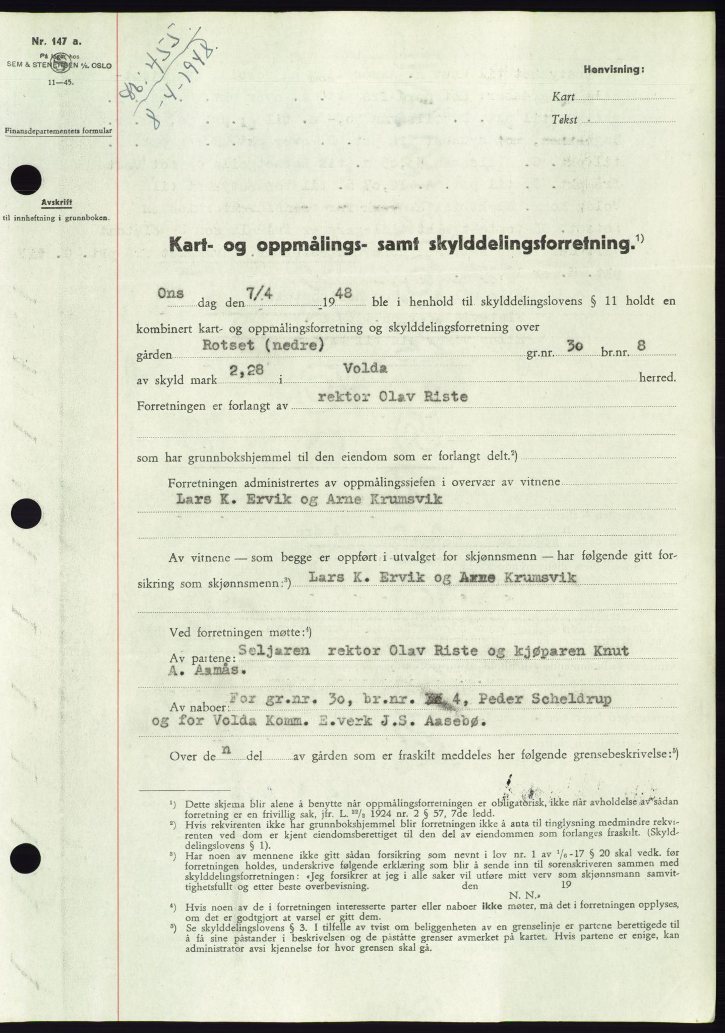 Søre Sunnmøre sorenskriveri, AV/SAT-A-4122/1/2/2C/L0082: Mortgage book no. 8A, 1948-1948, Diary no: : 455/1948