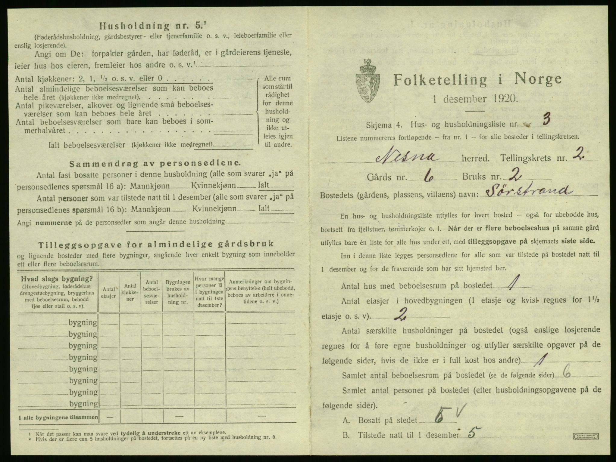 SAT, 1920 census for Nesna, 1920, p. 127