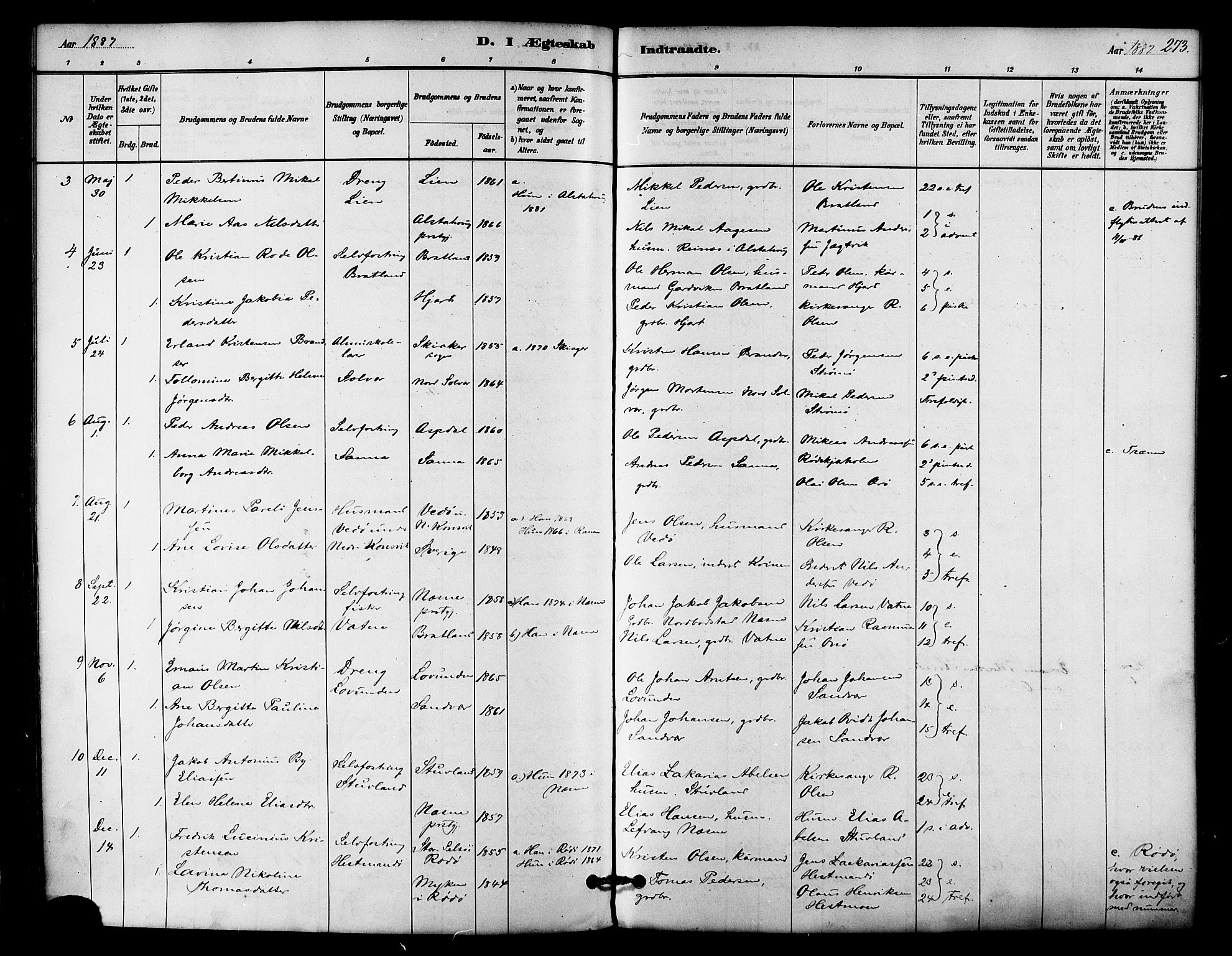 Ministerialprotokoller, klokkerbøker og fødselsregistre - Nordland, AV/SAT-A-1459/839/L0568: Parish register (official) no. 839A05, 1880-1902, p. 273