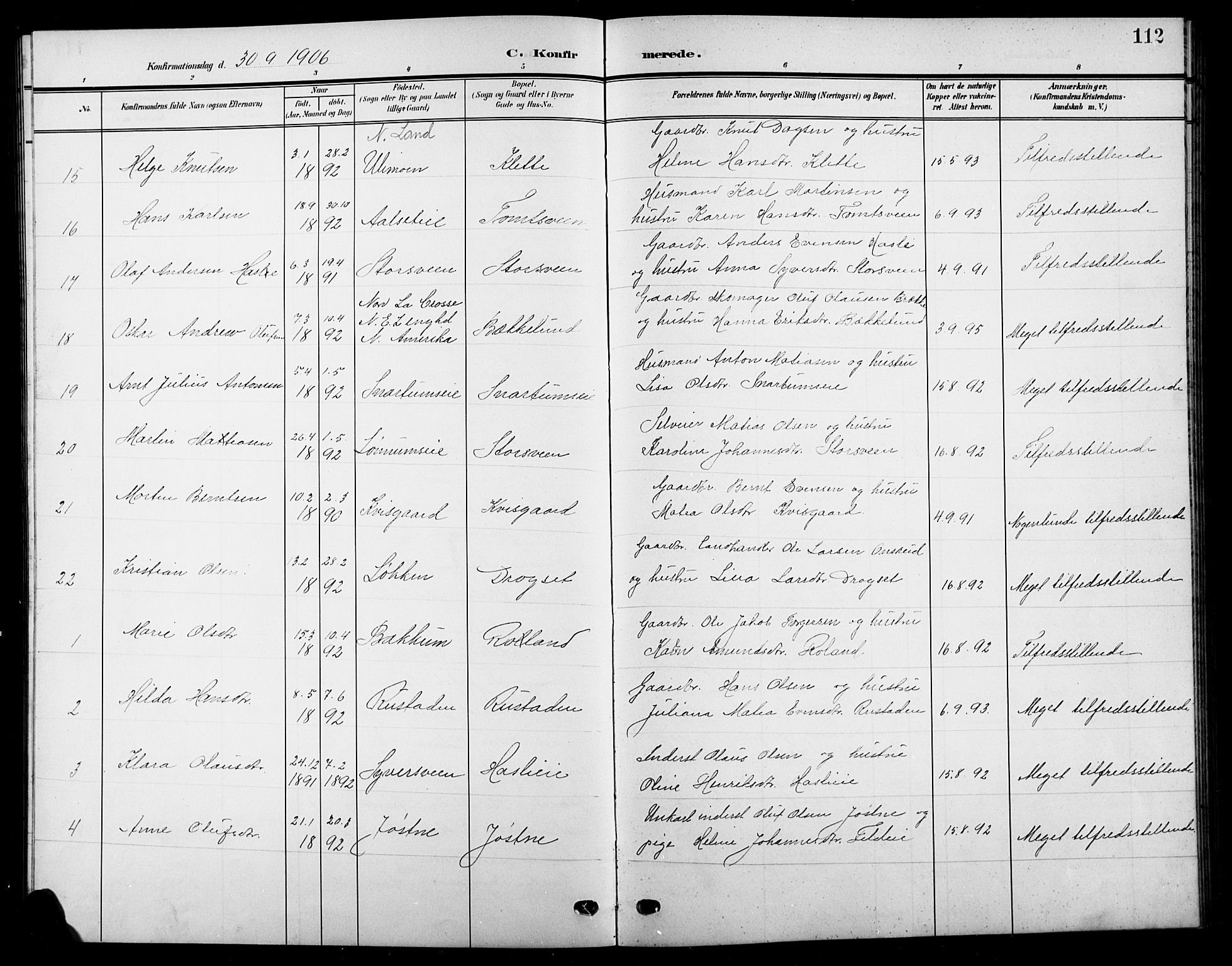 Biri prestekontor, SAH/PREST-096/H/Ha/Hab/L0005: Parish register (copy) no. 5, 1906-1919, p. 112