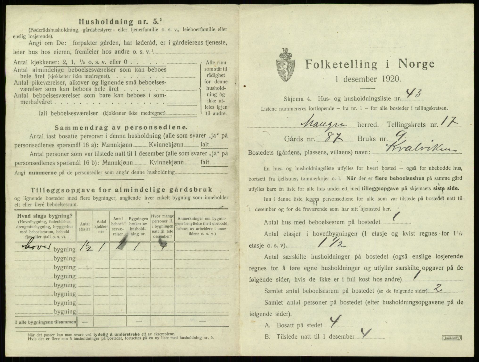 SAB, 1920 census for Manger, 1920, p. 1364