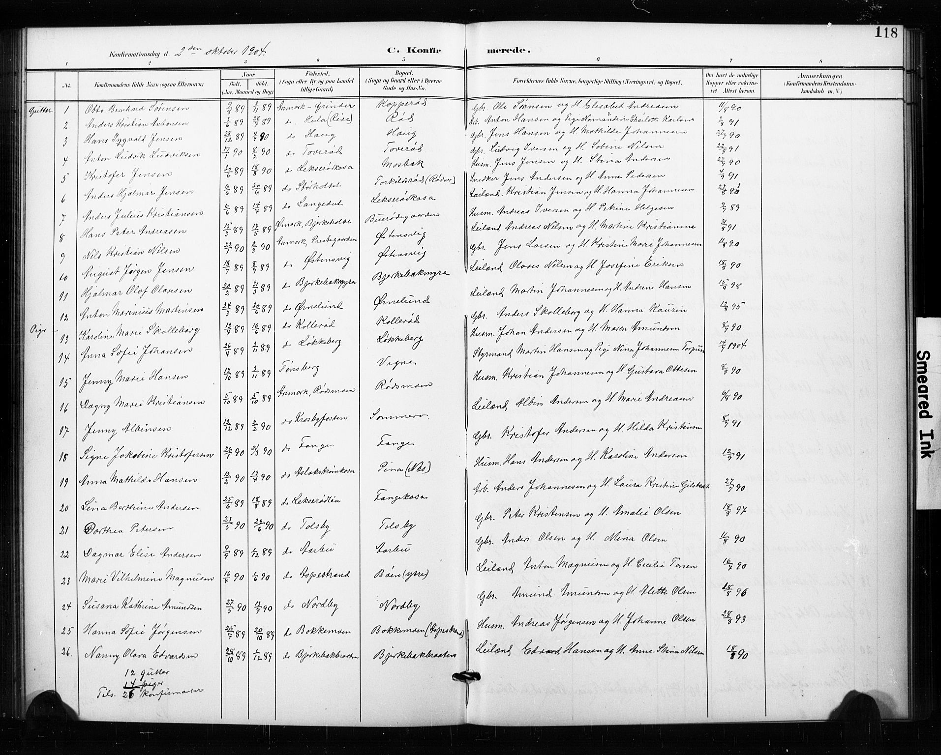 Aremark prestekontor Kirkebøker, SAO/A-10899/G/Ga/L0002: Parish register (copy) no. I 2, 1901-1928, p. 118