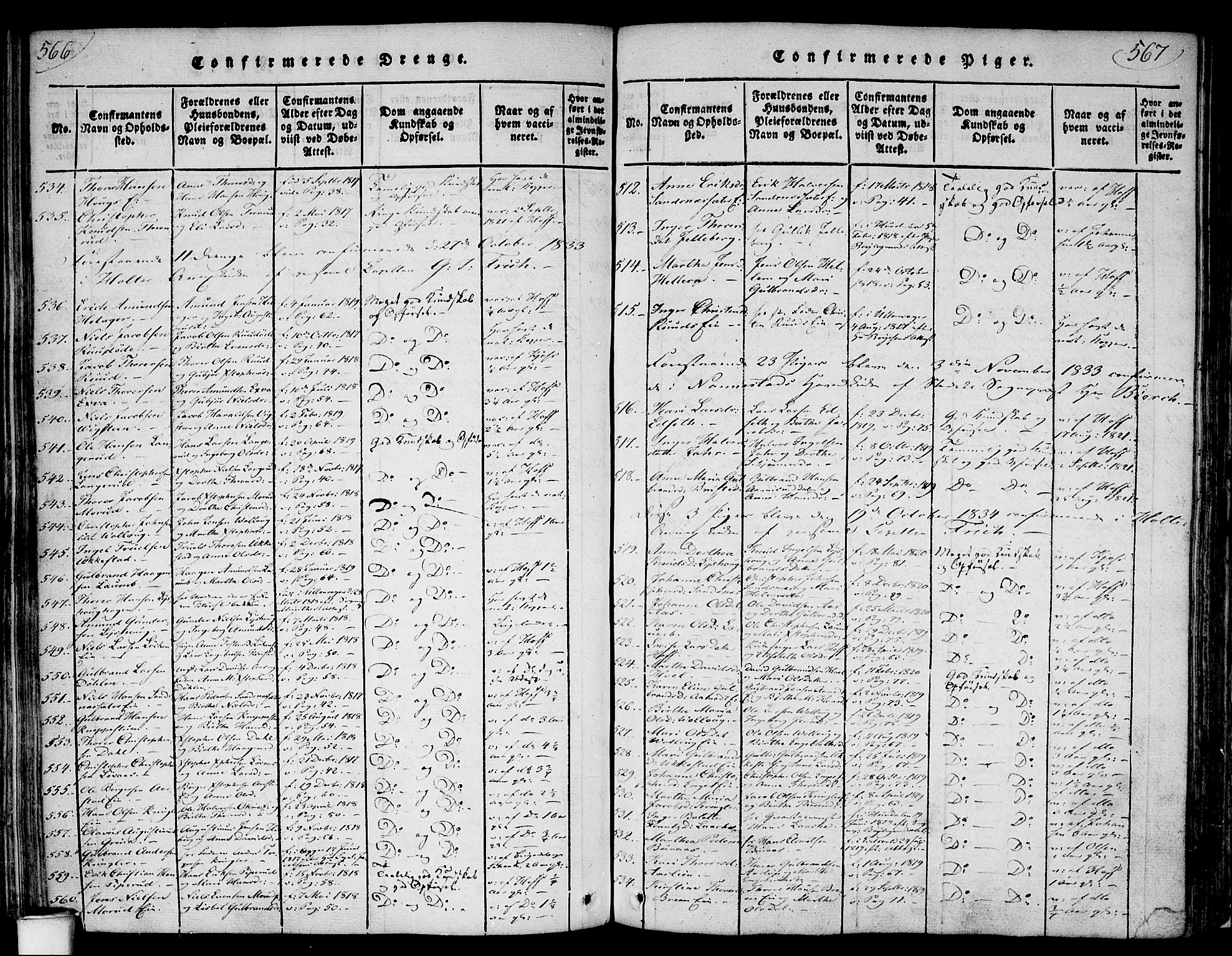 Nannestad prestekontor Kirkebøker, SAO/A-10414a/F/Fa/L0009: Parish register (official) no. I 9, 1815-1840, p. 566-567
