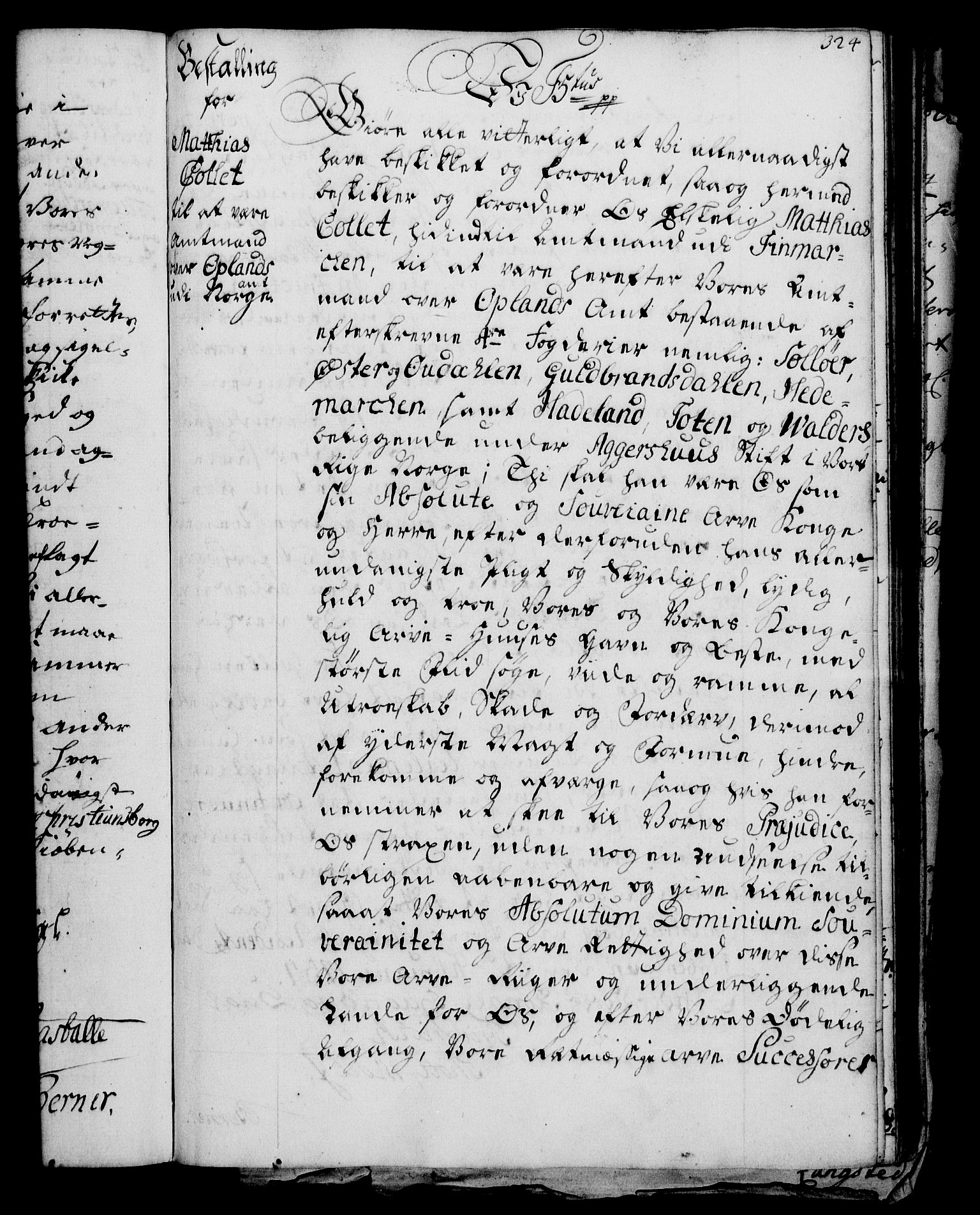 Rentekammeret, Kammerkanselliet, RA/EA-3111/G/Gg/Gge/L0003: Norsk bestallingsprotokoll med register (merket RK 53.27), 1745-1761, p. 324