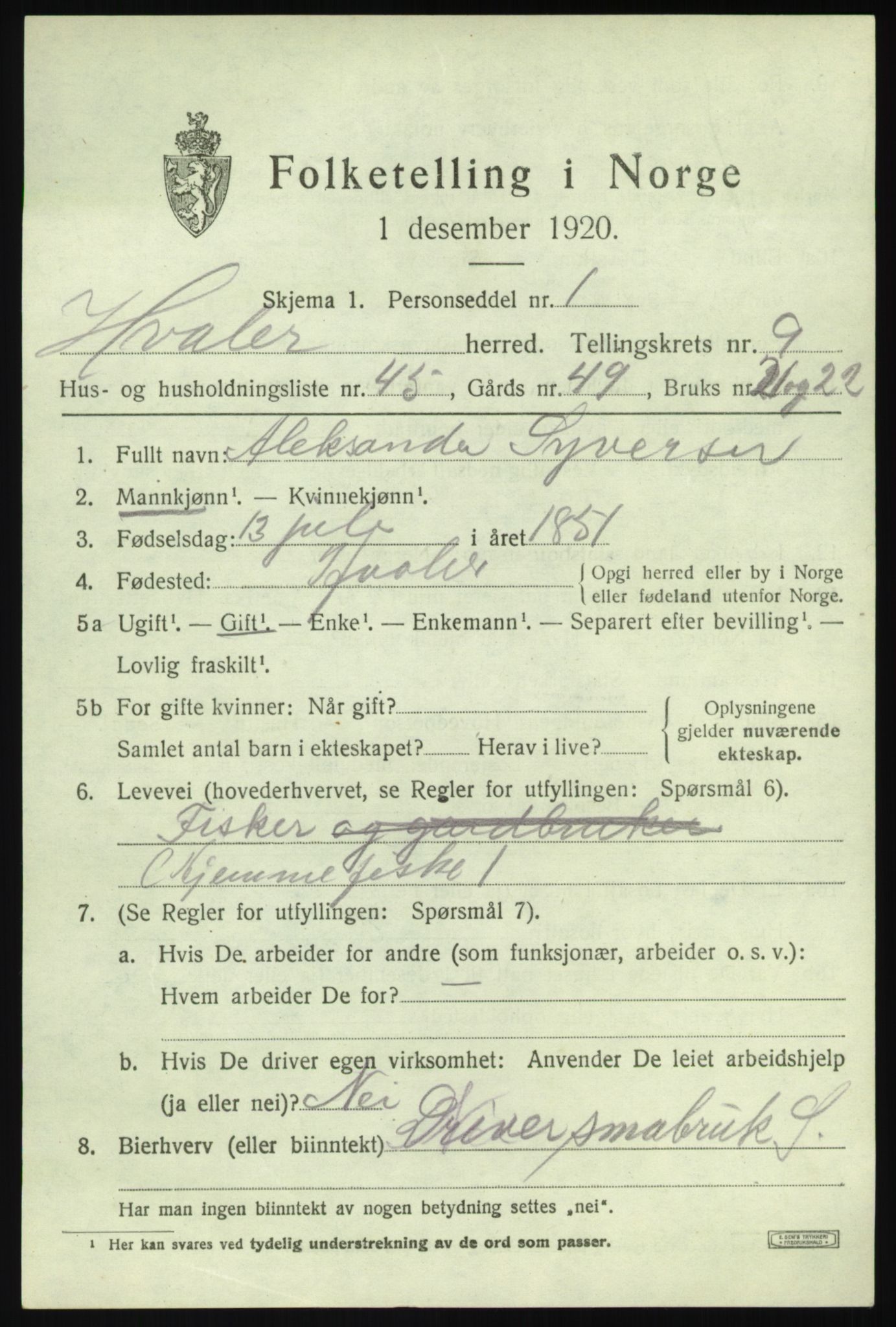 SAO, 1920 census for Hvaler, 1920, p. 9060