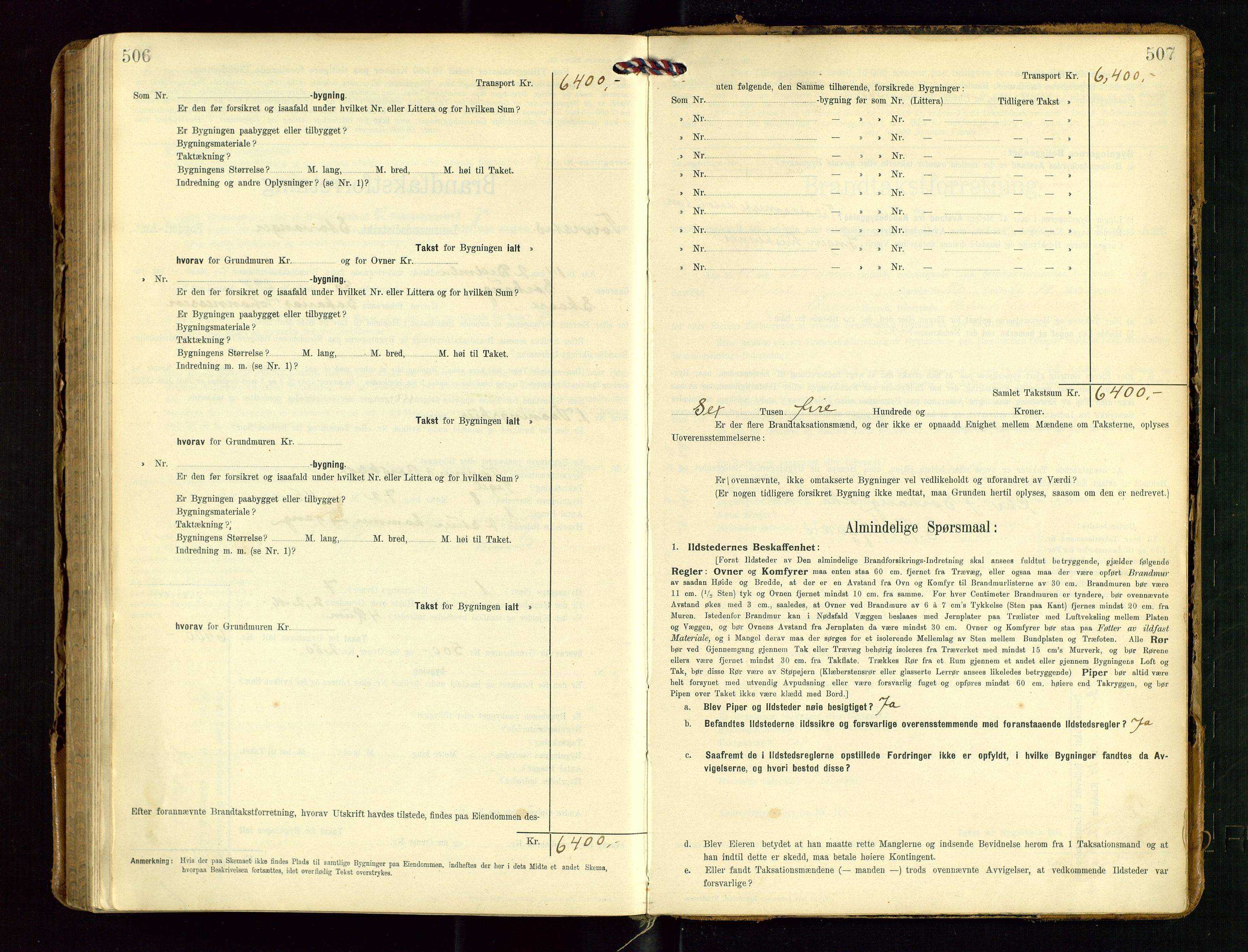 Torvestad lensmannskontor, SAST/A-100307/1/Gob/L0004: "Brandtaxationsprotokol for Torvestad Lensmannsdistrikt", 1909-1923, p. 506-507