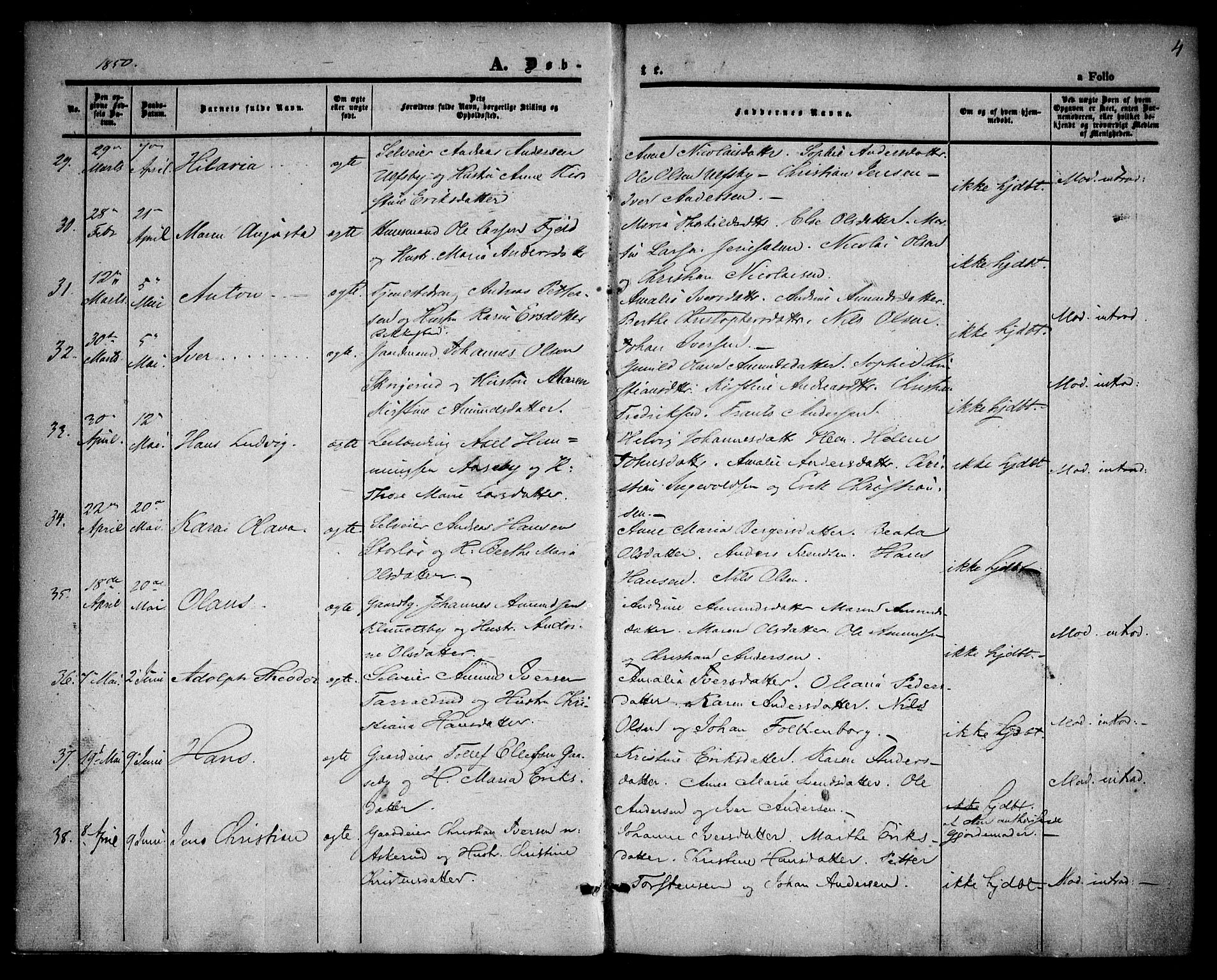 Rødenes prestekontor Kirkebøker, AV/SAO-A-2005/F/Fa/L0006: Parish register (official) no. I 6, 1850-1859, p. 4