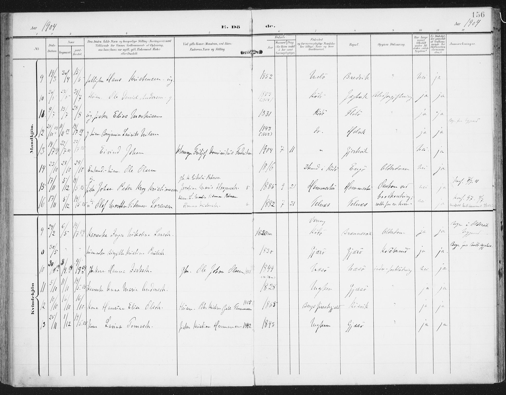 Ministerialprotokoller, klokkerbøker og fødselsregistre - Nordland, AV/SAT-A-1459/841/L0612: Parish register (official) no. 841A15, 1902-1910, p. 156