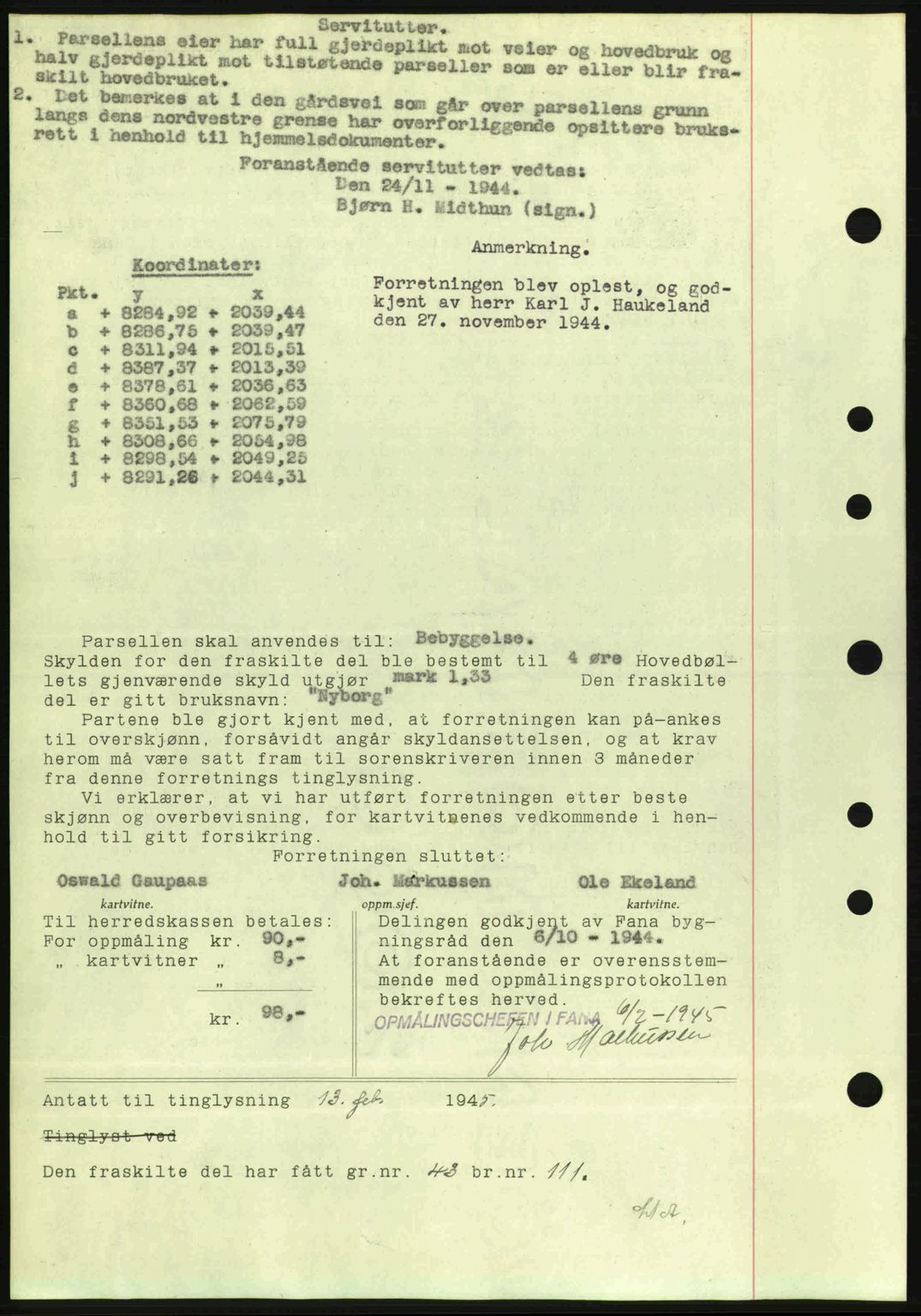Midhordland sorenskriveri, SAB/A-3001/1/G/Gb/Gbj/L0019: Mortgage book no. A37-38, 1944-1945, Diary no: : 438/1945