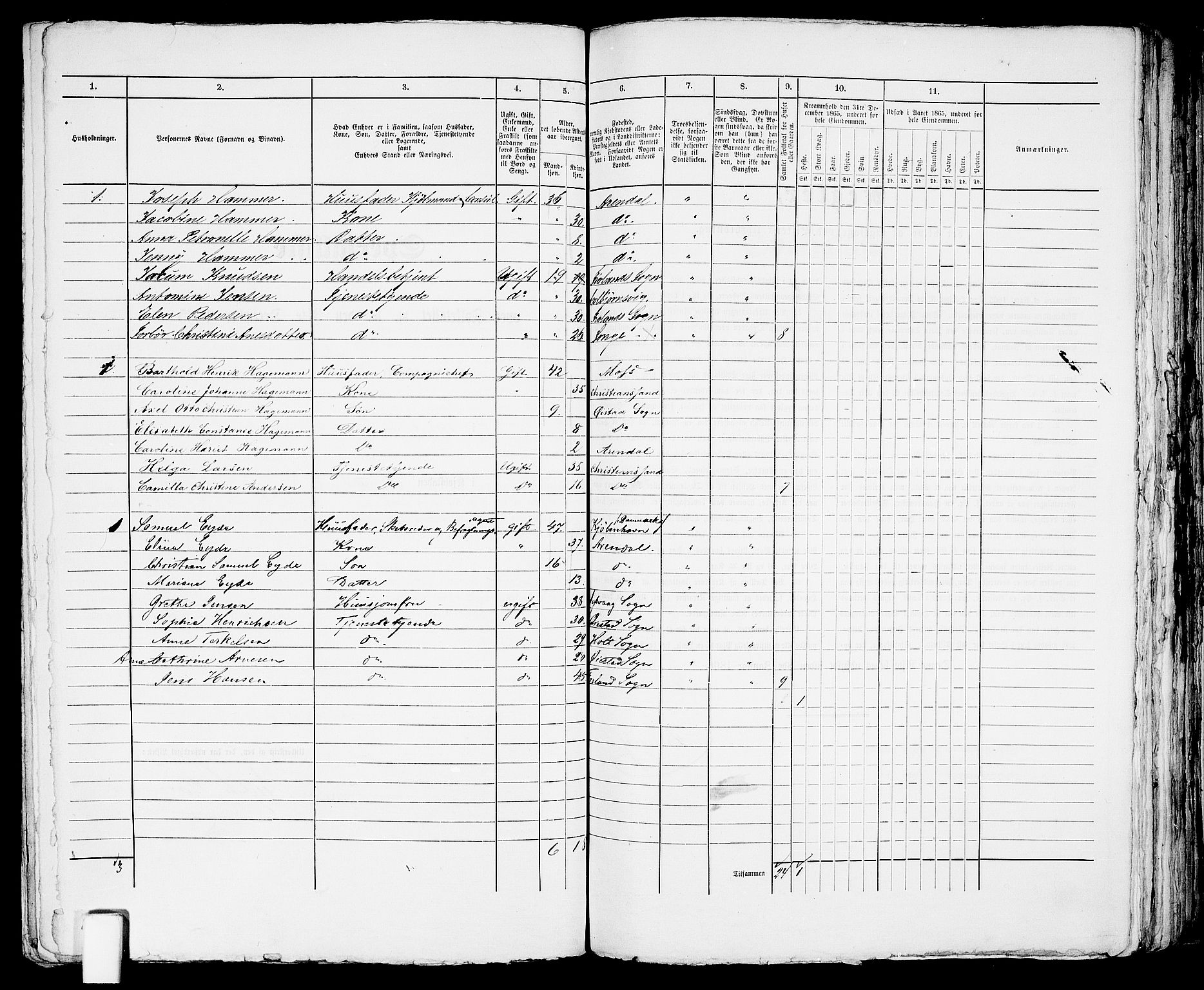 RA, 1865 census for Arendal, 1865, p. 534