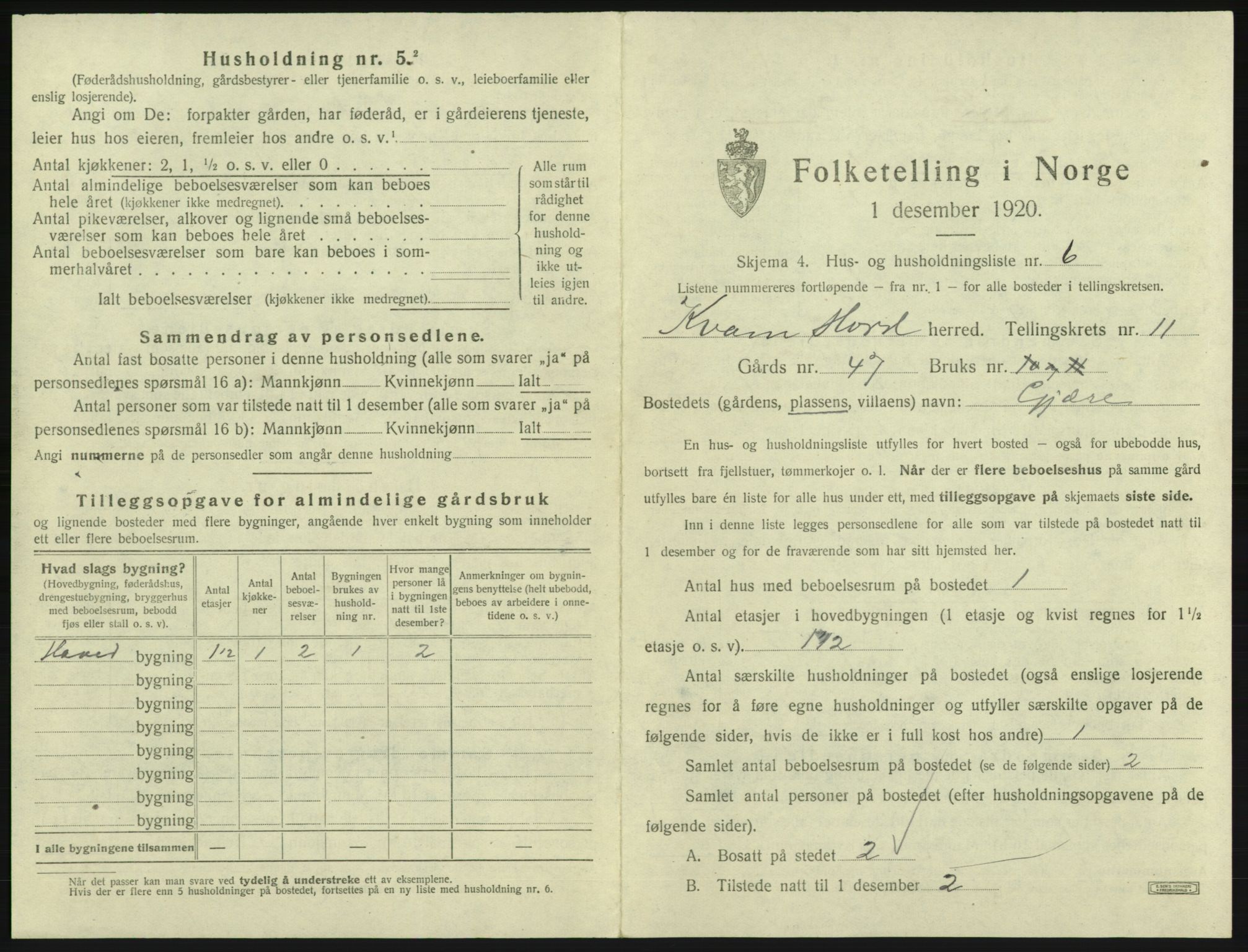 SAB, 1920 census for Kvam, 1920, p. 970