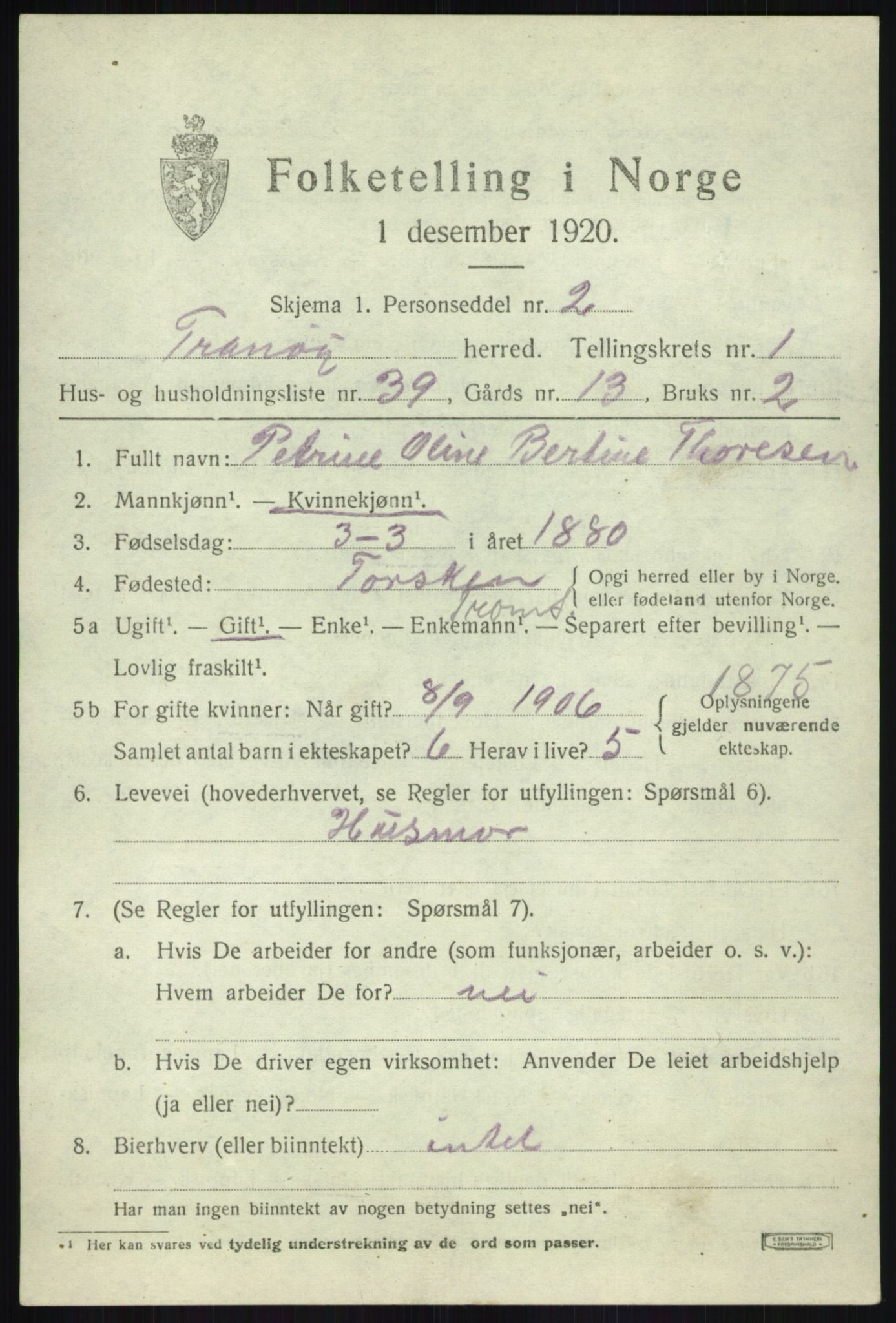 SATØ, 1920 census for Tranøy, 1920, p. 1141