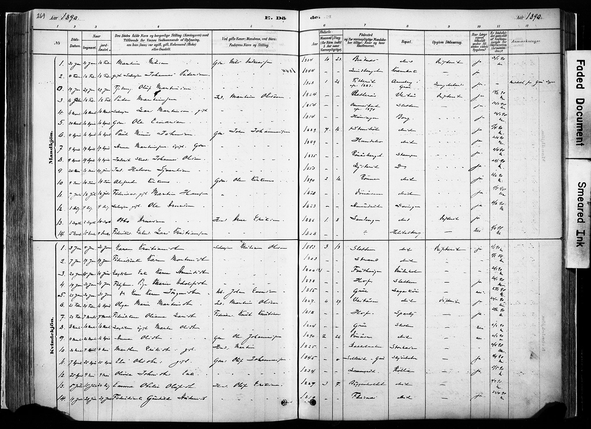 Hof prestekontor, SAH/PREST-038/H/Ha/Haa/L0010: Parish register (official) no. 10, 1878-1909, p. 269