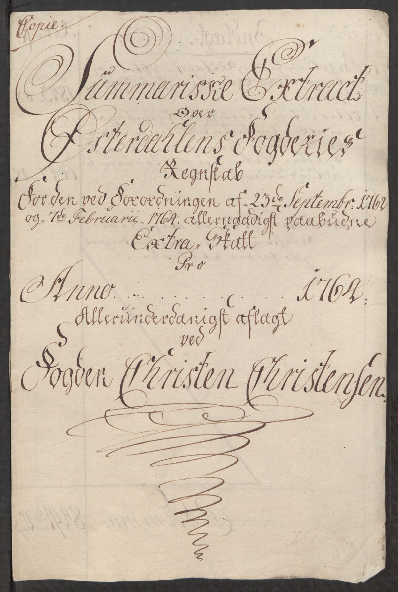 Rentekammeret inntil 1814, Reviderte regnskaper, Fogderegnskap, AV/RA-EA-4092/R15/L1014: Ekstraskatten Østerdal, 1762-1764, p. 496