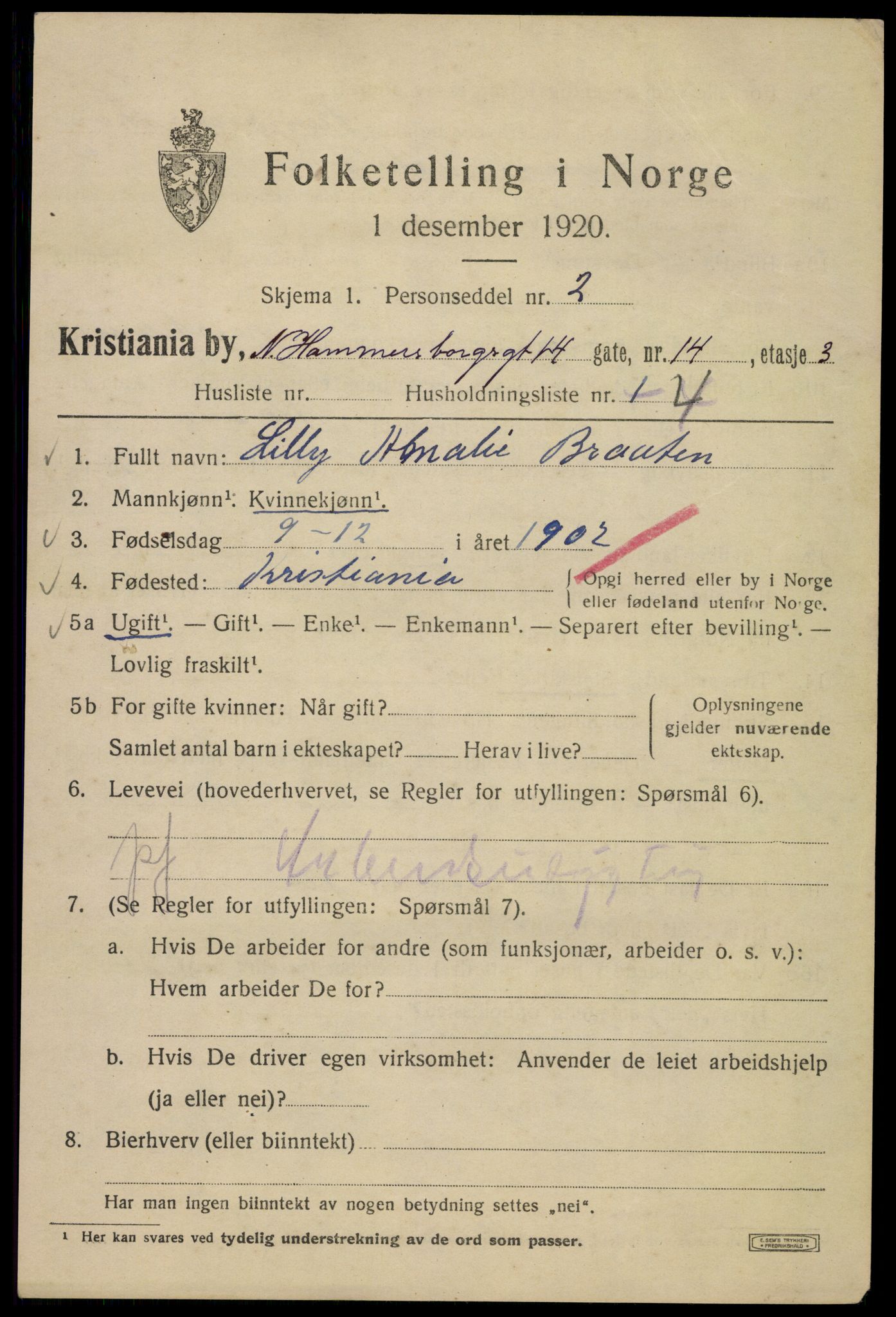 SAO, 1920 census for Kristiania, 1920, p. 410389