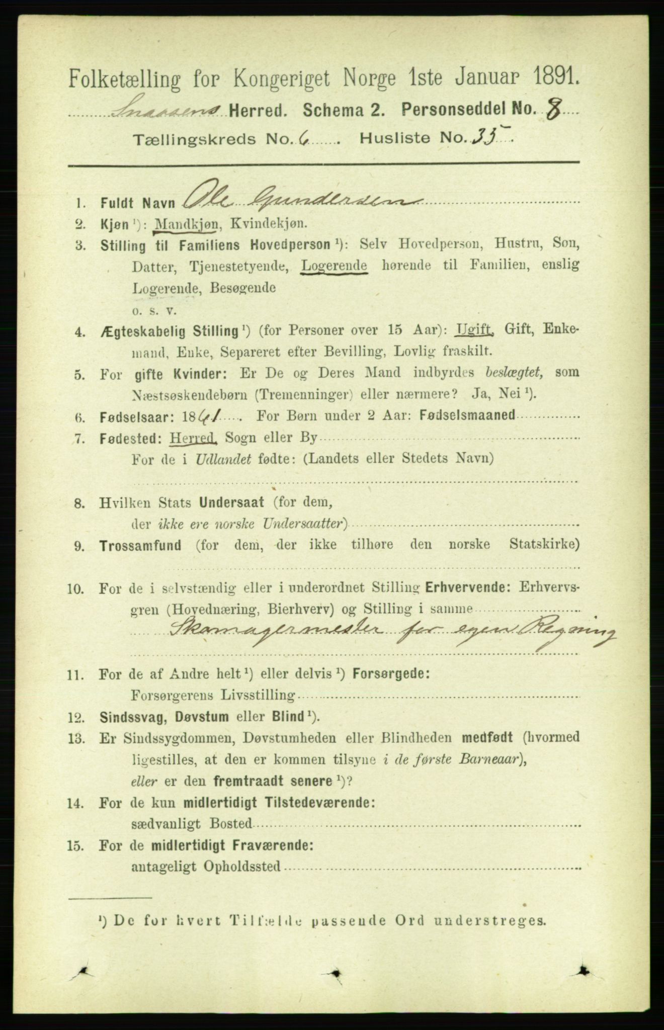 RA, 1891 census for 1736 Snåsa, 1891, p. 2099