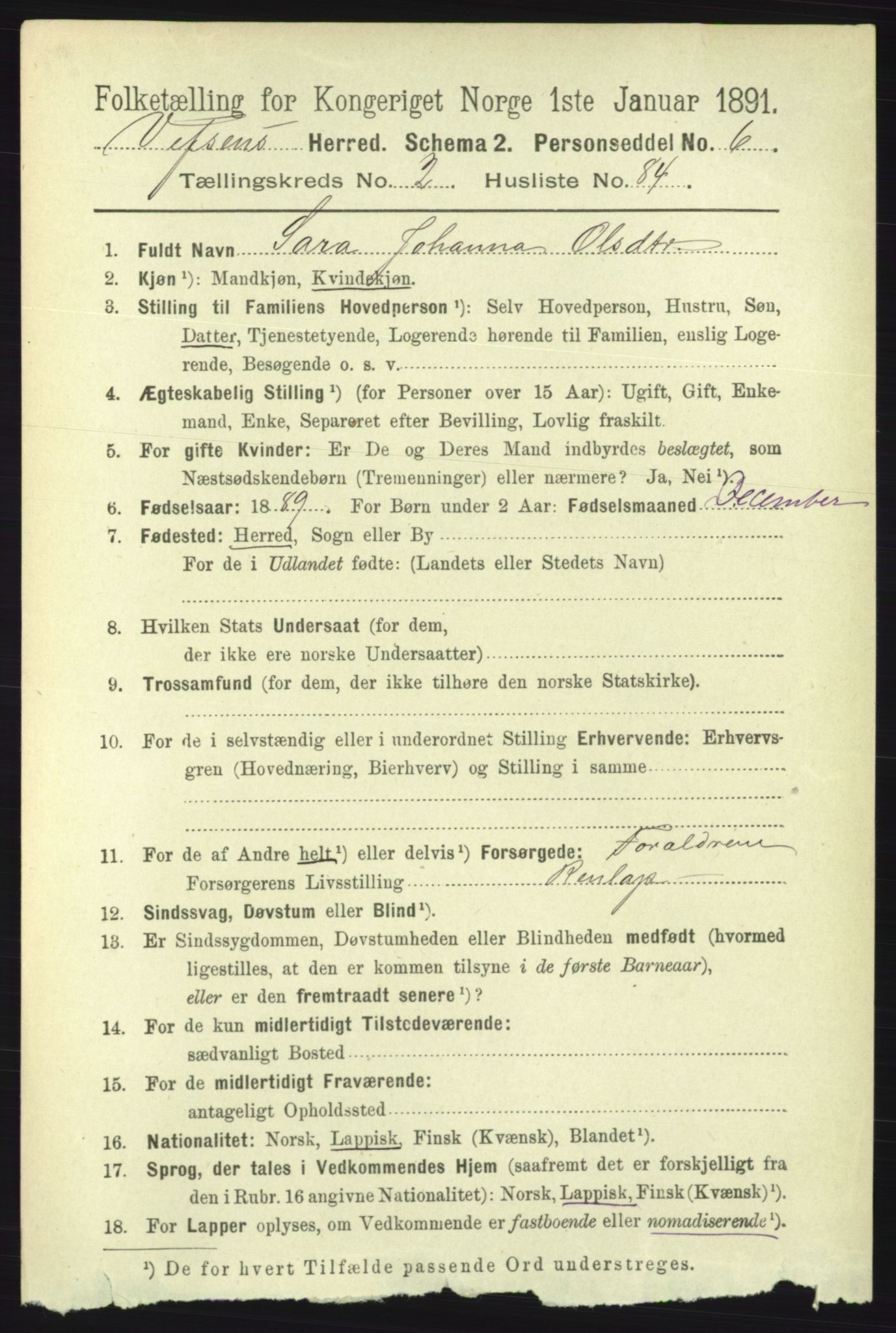 RA, 1891 census for 1824 Vefsn, 1891, p. 1231