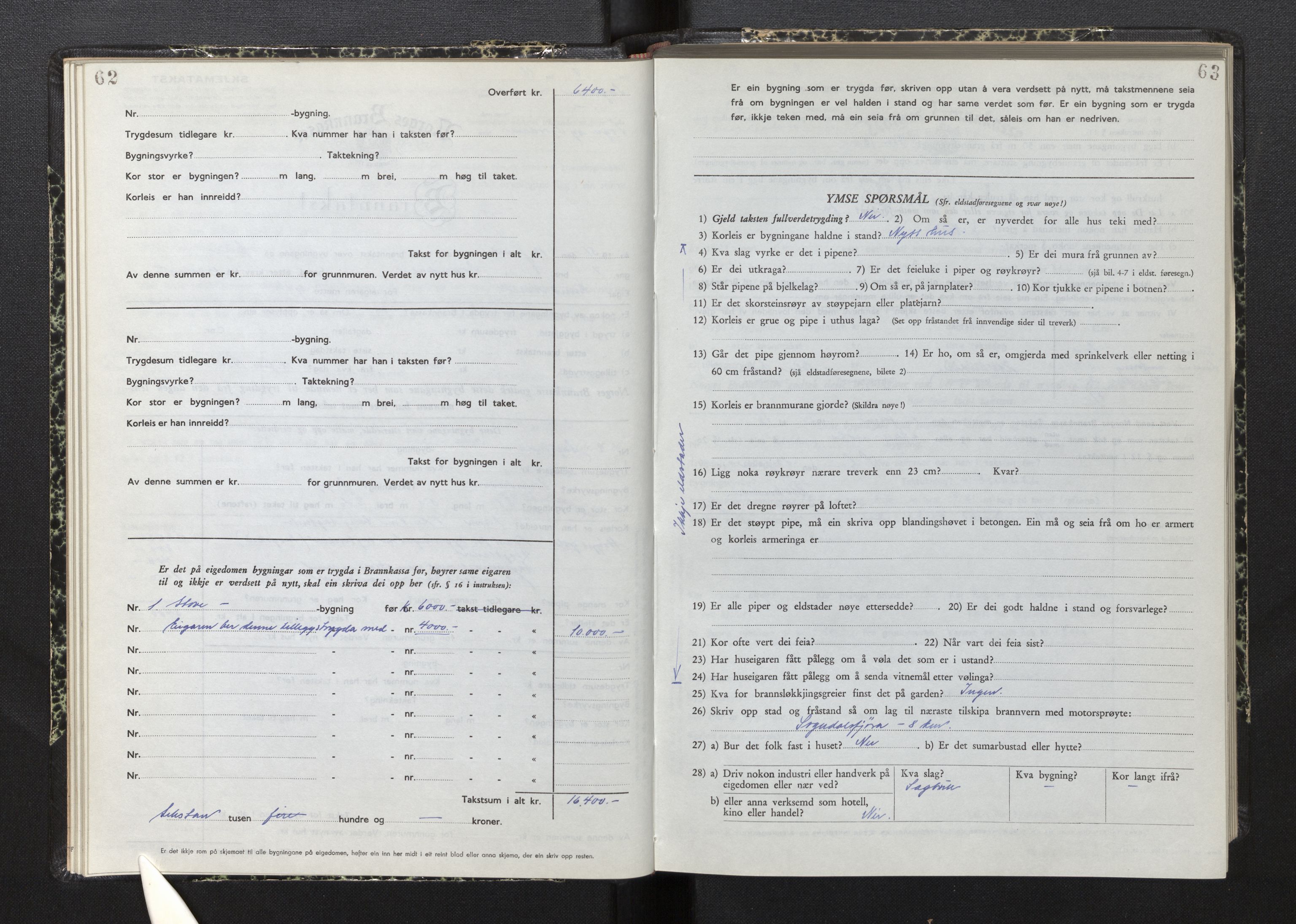 Lensmannen i Sogndal, AV/SAB-A-29901/0012/L0015: Branntakstprotokoll, skjematakst, 1950-1955, p. 62-63