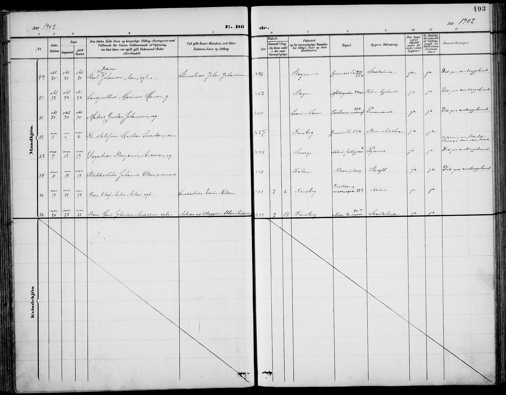 Tønsberg kirkebøker, AV/SAKO-A-330/F/Fa/L0013: Parish register (official) no. I 13, 1900-1913, p. 493