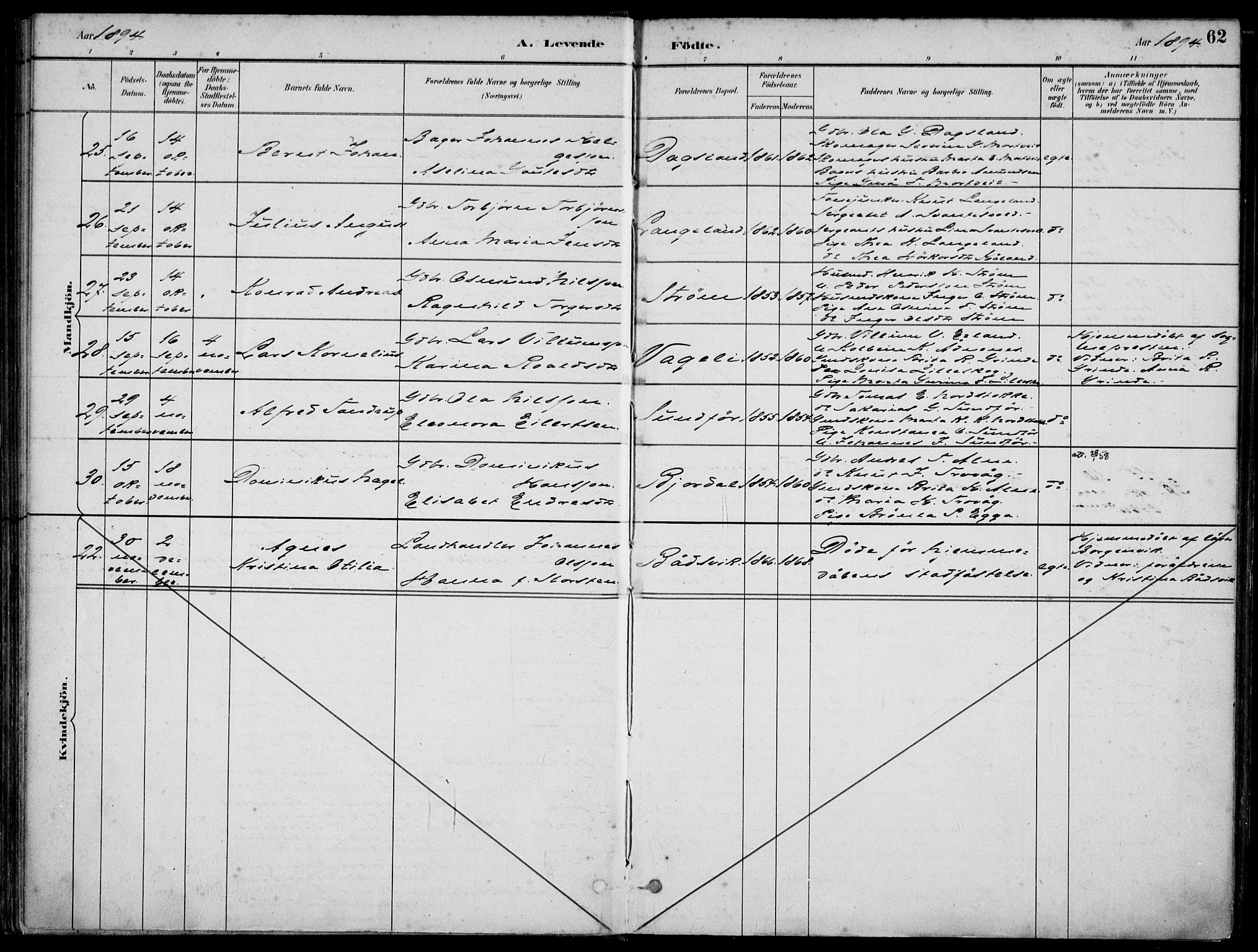 Skjold sokneprestkontor, SAST/A-101847/H/Ha/Haa/L0010: Parish register (official) no. A 10, 1882-1897, p. 62