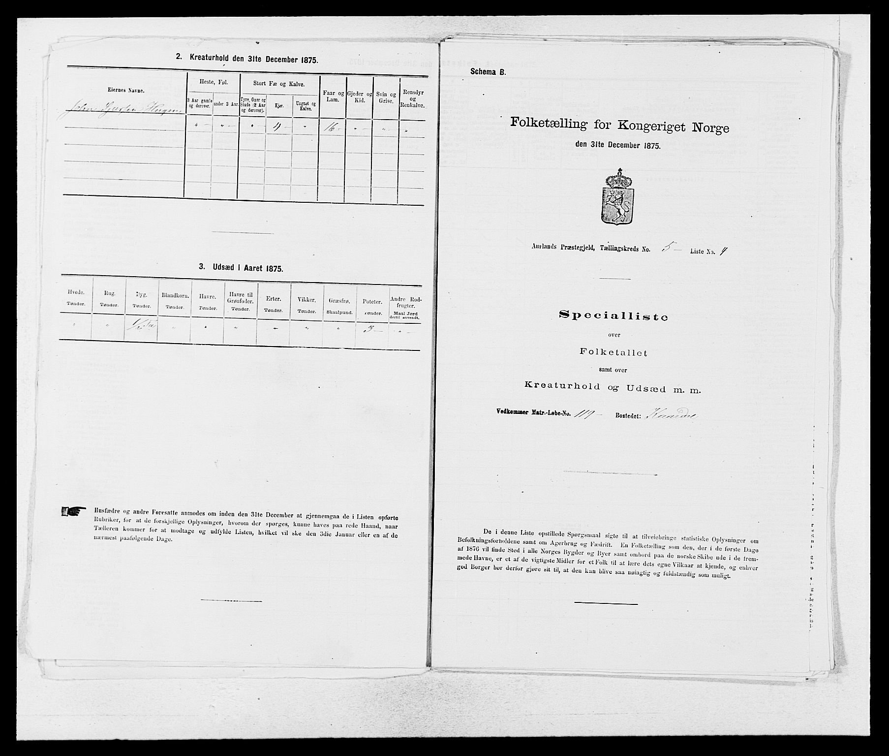 SAB, 1875 census for 1421P Aurland, 1875, p. 532