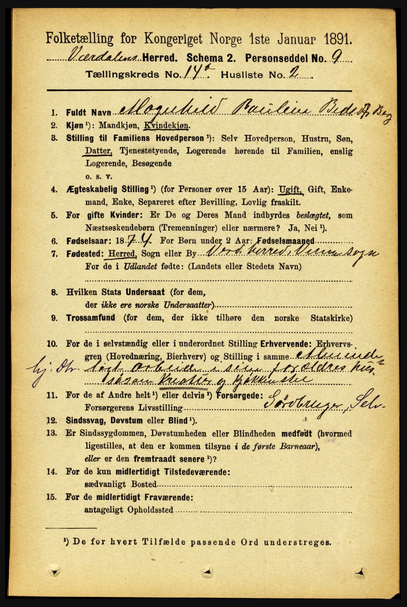 RA, 1891 census for 1721 Verdal, 1891, p. 7378