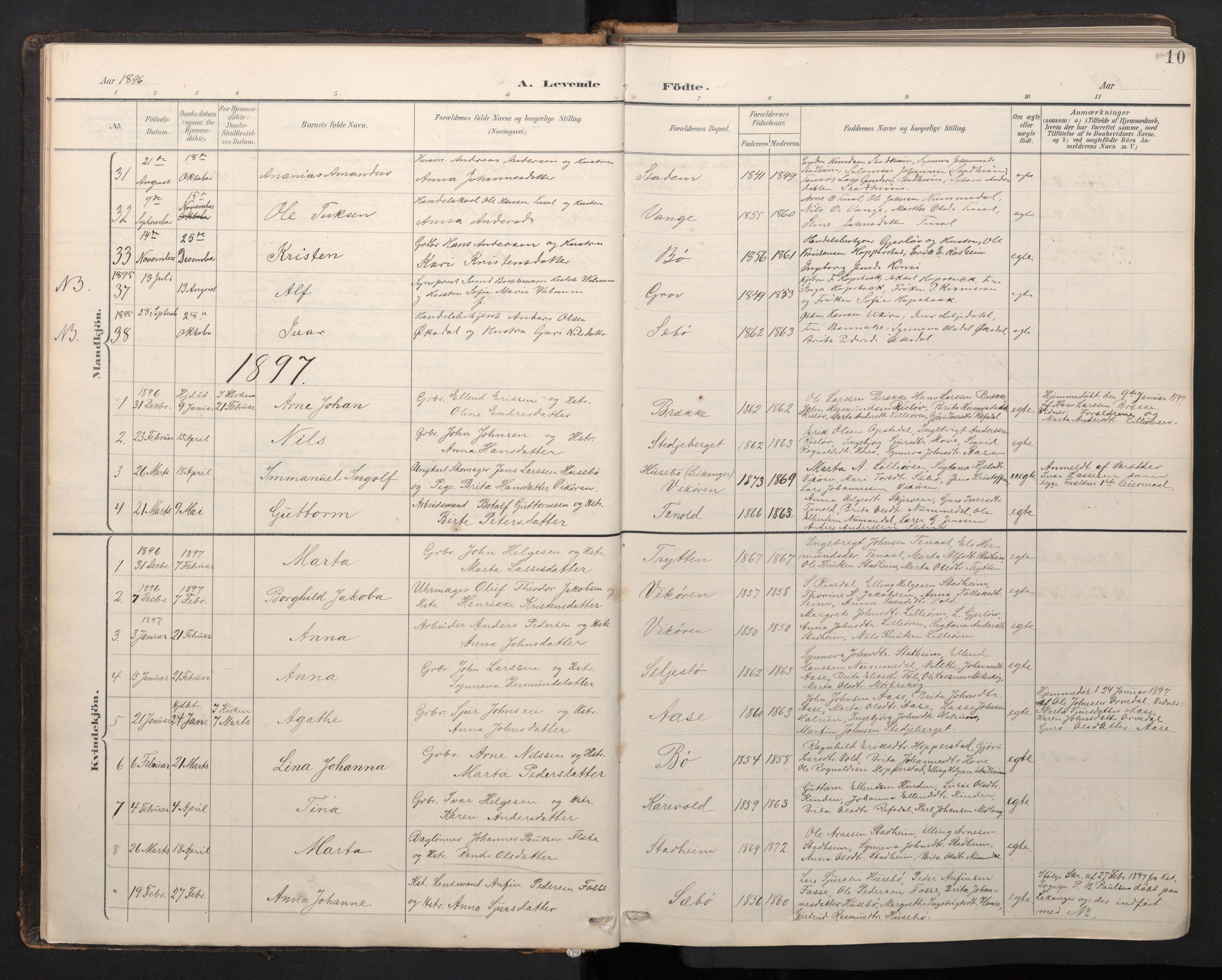 Vik sokneprestembete, AV/SAB-A-81501/H/Hab/Haba/L0004: Parish register (copy) no. A 4, 1895-1914, p. 9b-10a