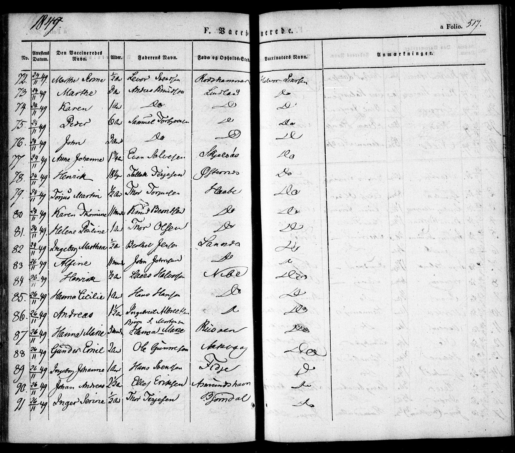 Søndeled sokneprestkontor, SAK/1111-0038/F/Fa/L0002: Parish register (official) no. A 2, 1839-1860, p. 517