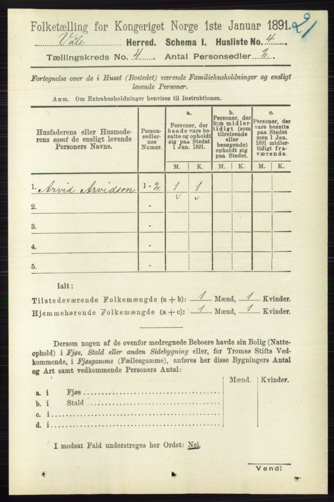 RA, 1891 census for 0716 Våle, 1891, p. 938