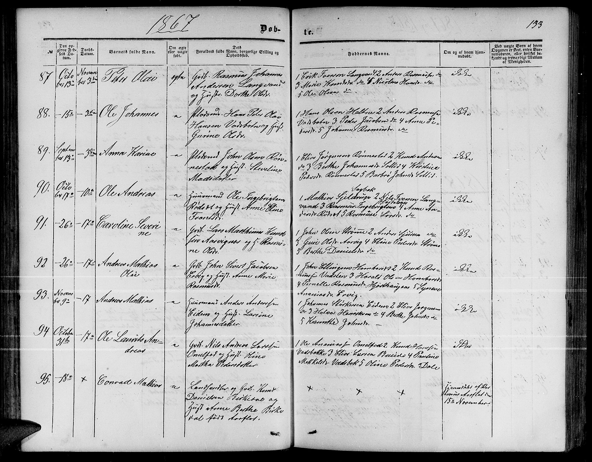 Ministerialprotokoller, klokkerbøker og fødselsregistre - Møre og Romsdal, SAT/A-1454/511/L0157: Parish register (copy) no. 511C03, 1864-1884, p. 133