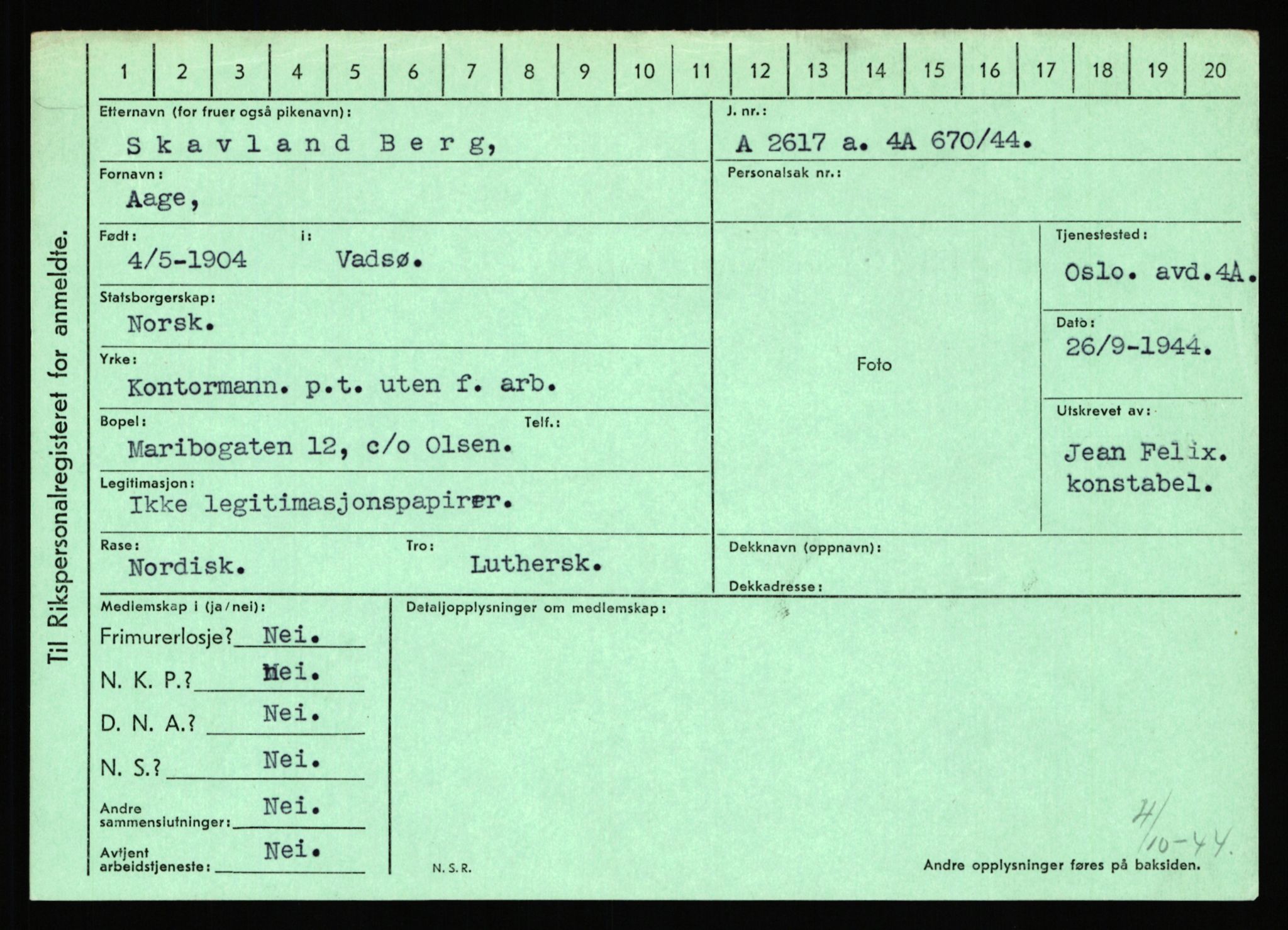 Statspolitiet - Hovedkontoret / Osloavdelingen, AV/RA-S-1329/C/Ca/L0002: Arneberg - Brand, 1943-1945, p. 2389